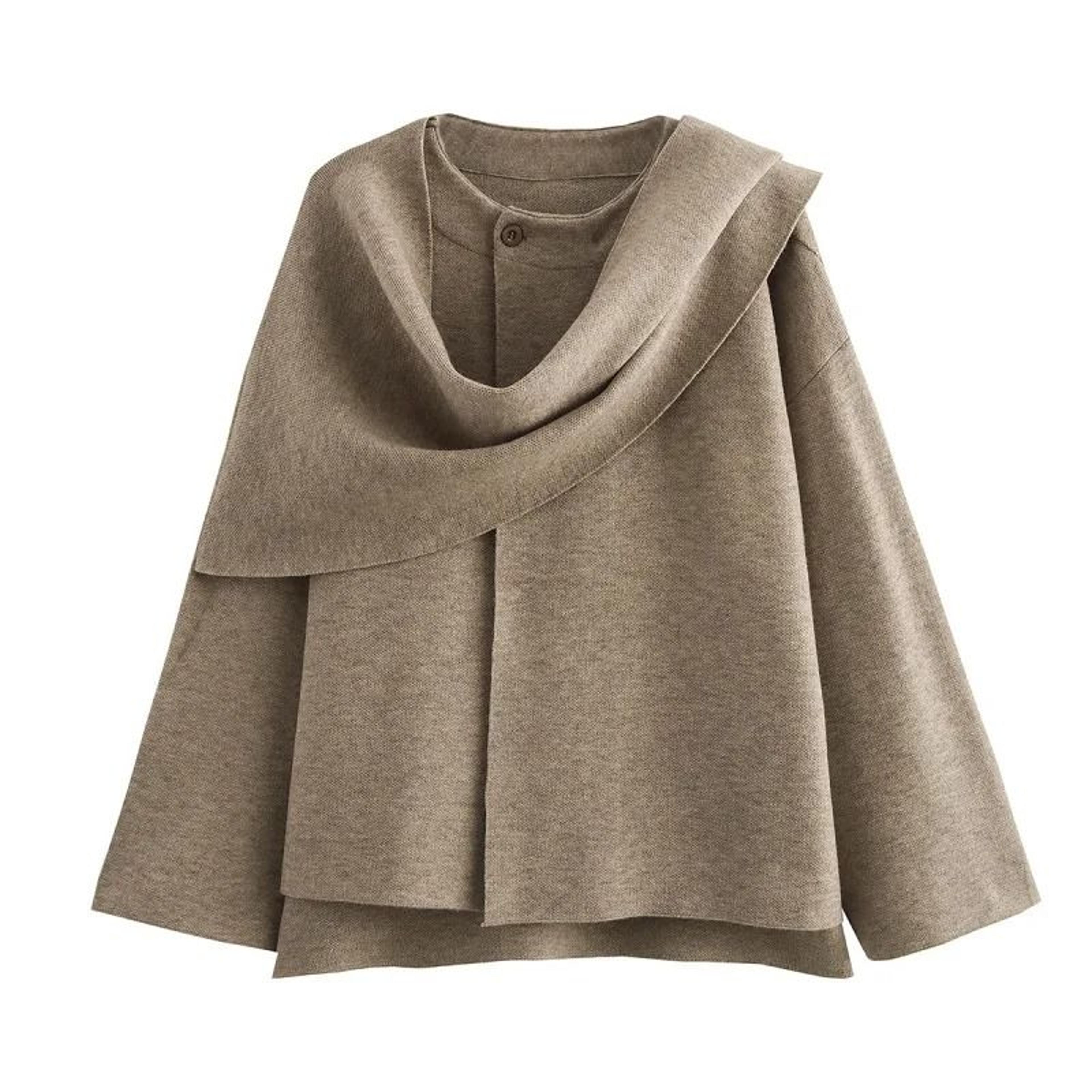 women plush winter coat with asymmetric scarf collar