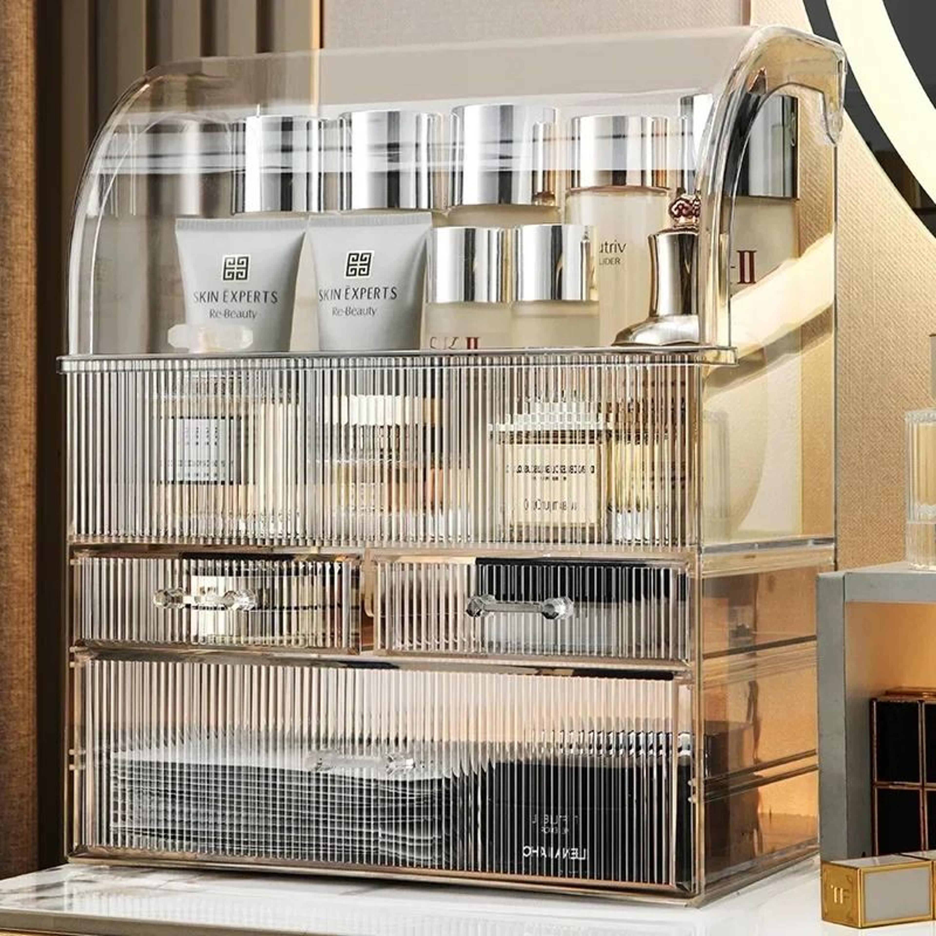 large drawer acrylic makeup organizer with lid – dustproof cosmetic & perfume storage box