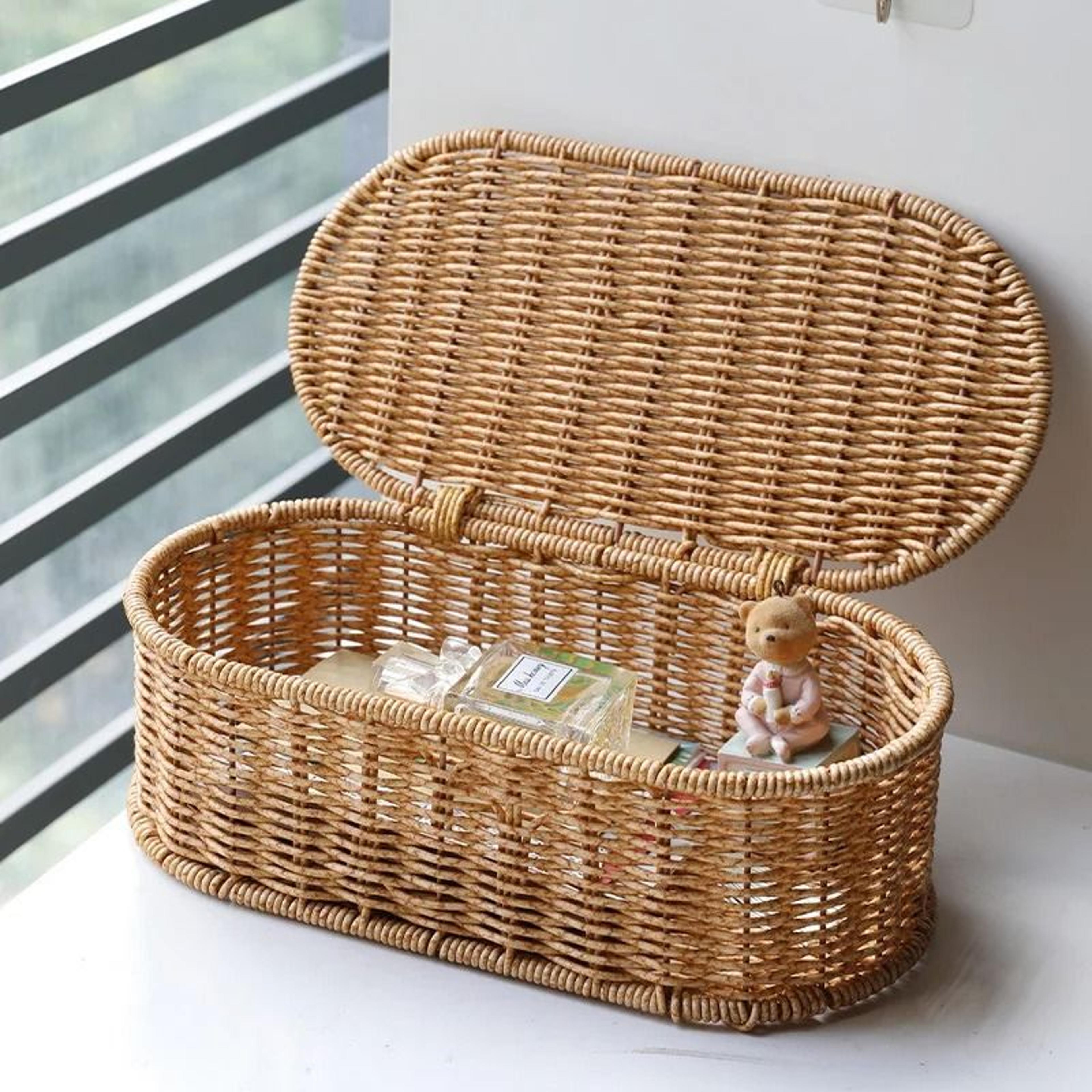 bohemian rattan style woven storage basket