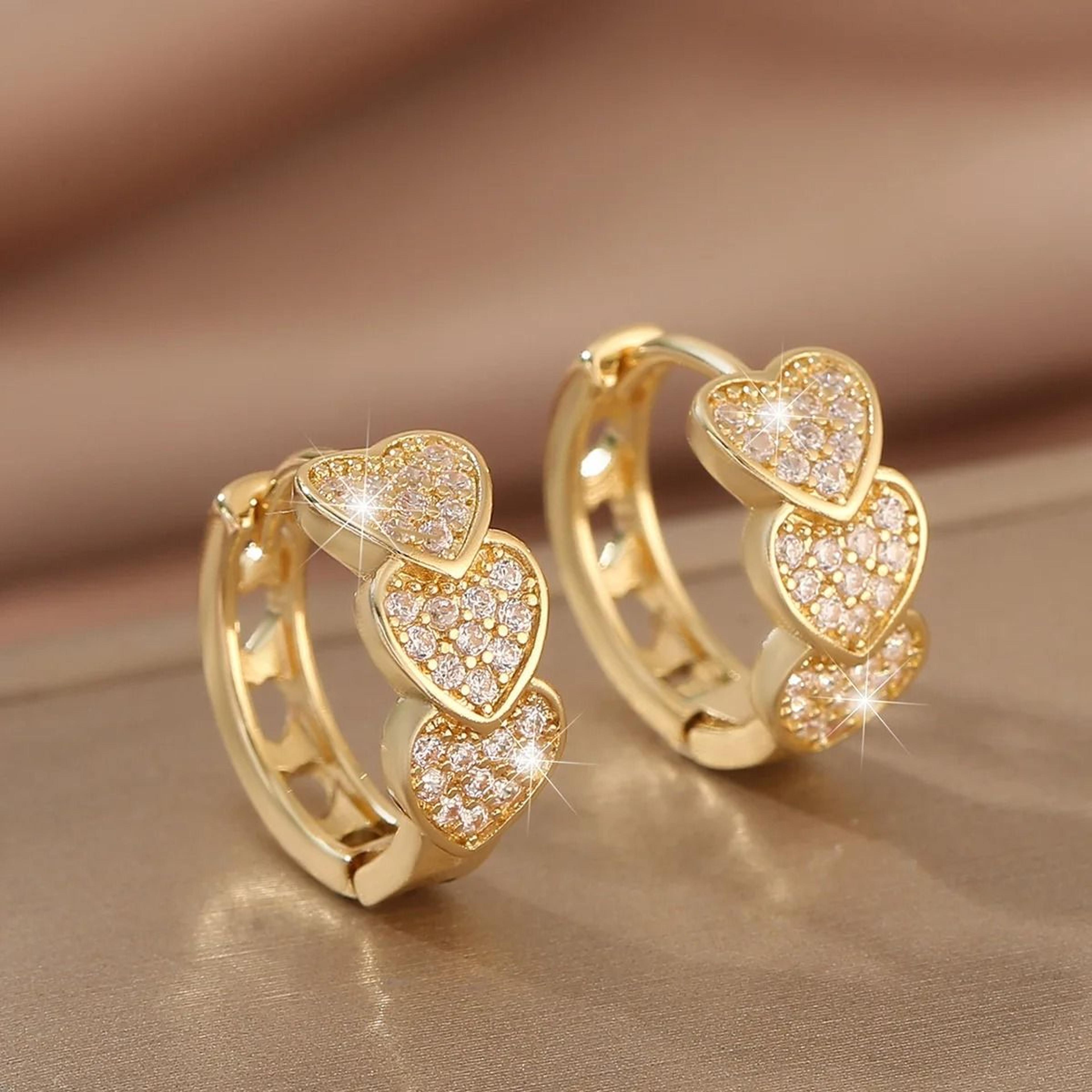 triple heart cubic zirconia hoop earrings