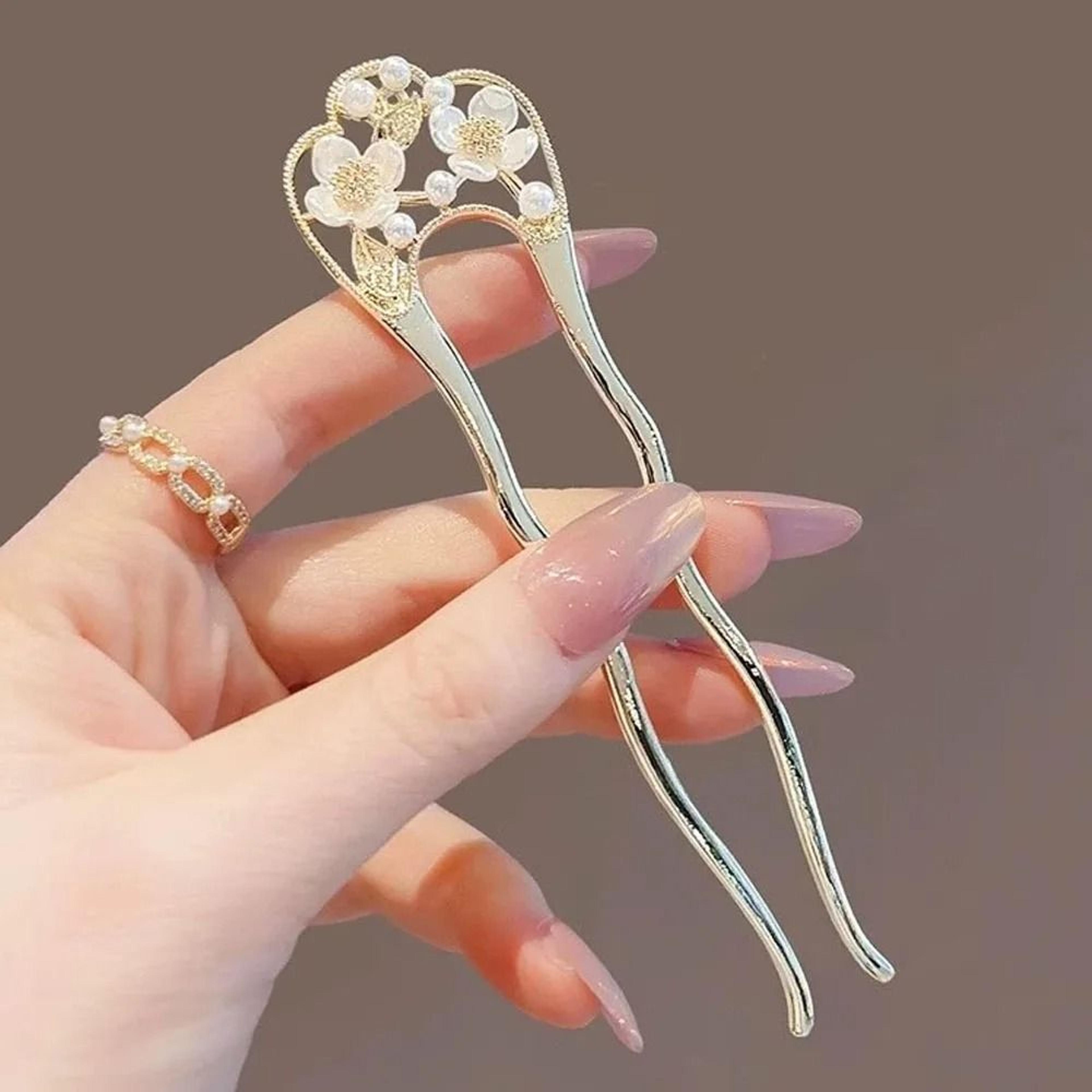 pearl flower u shaped hairpin