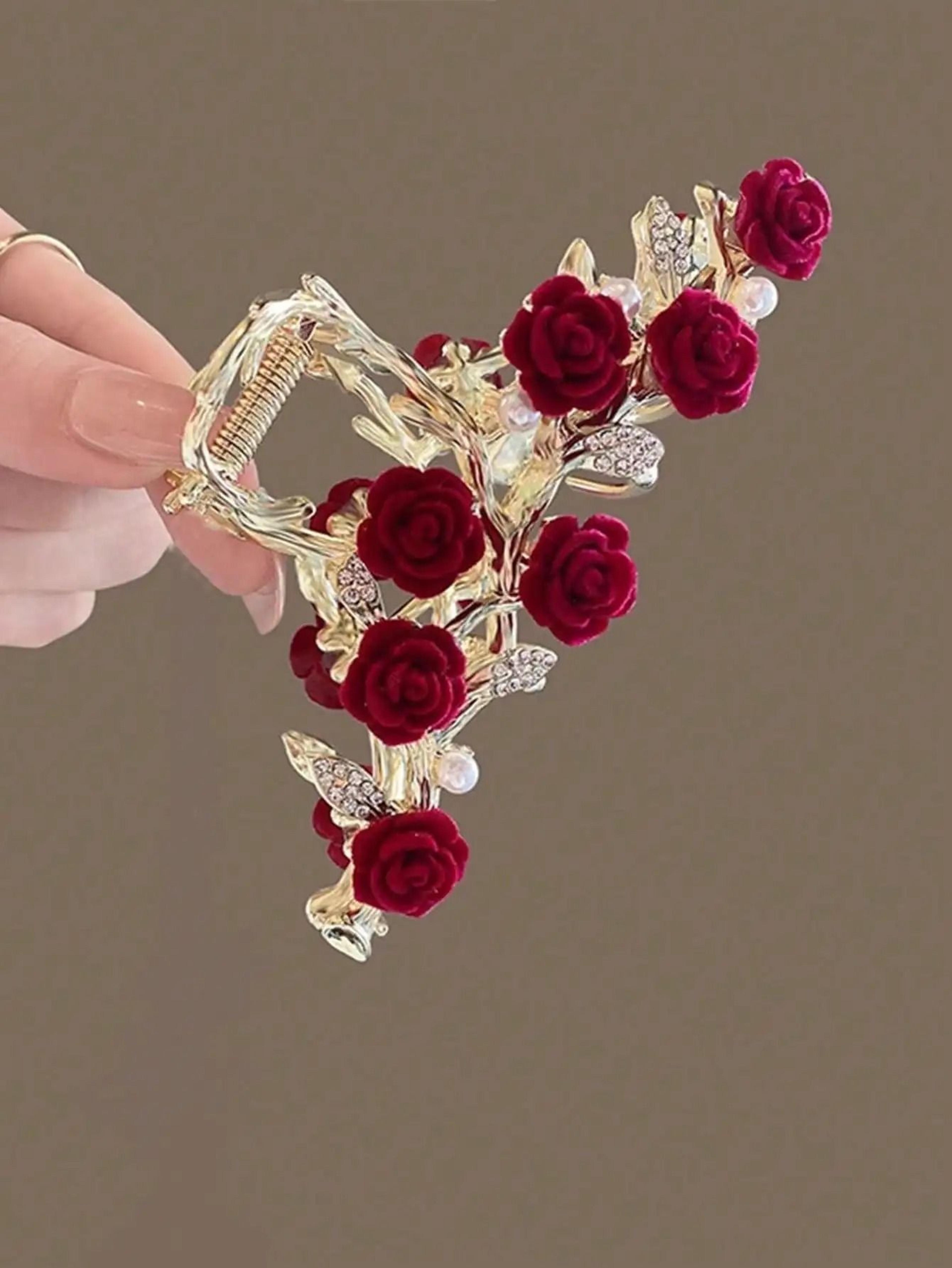 antique rose hair claw for women