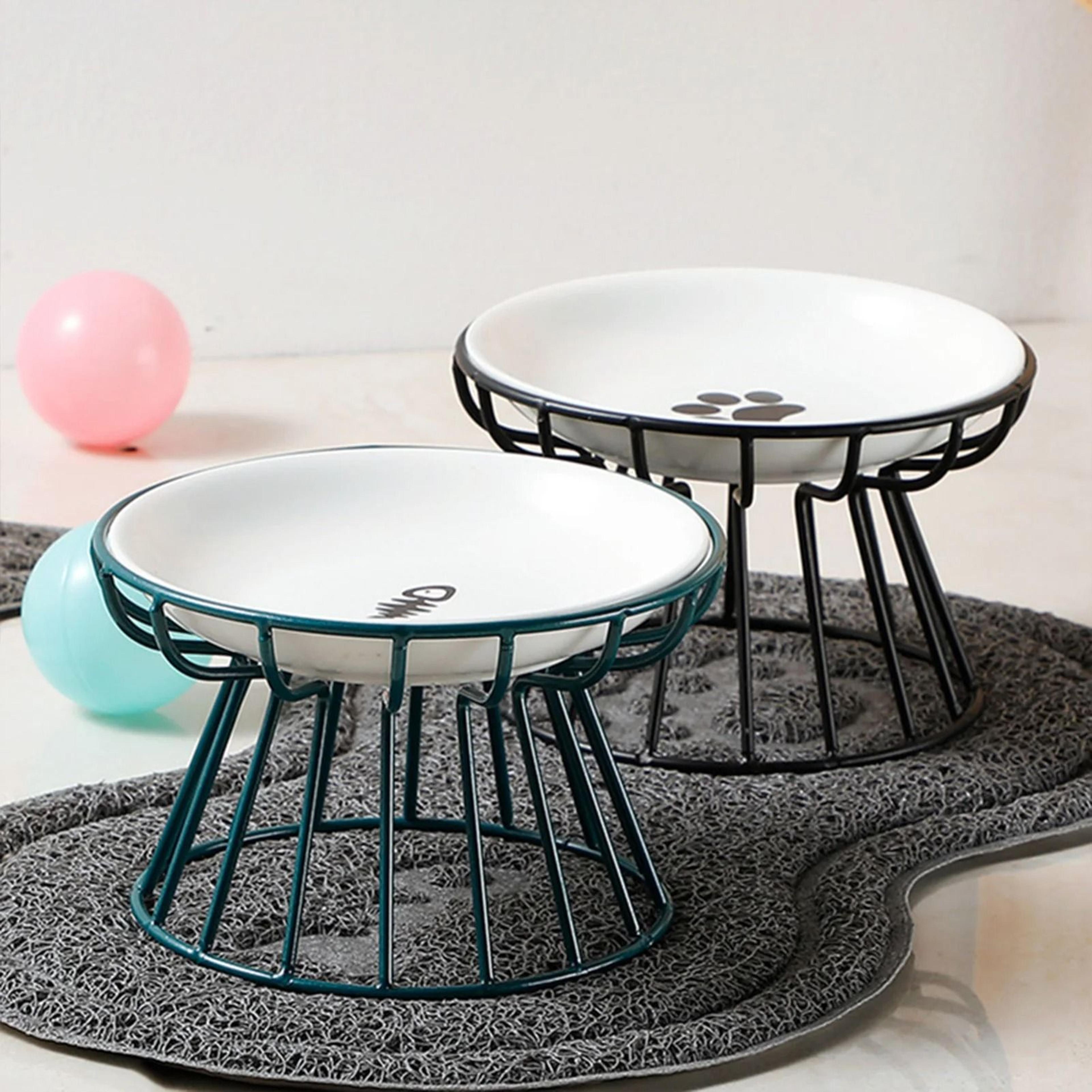 ceramic cat food bowl with optional raised iron stand