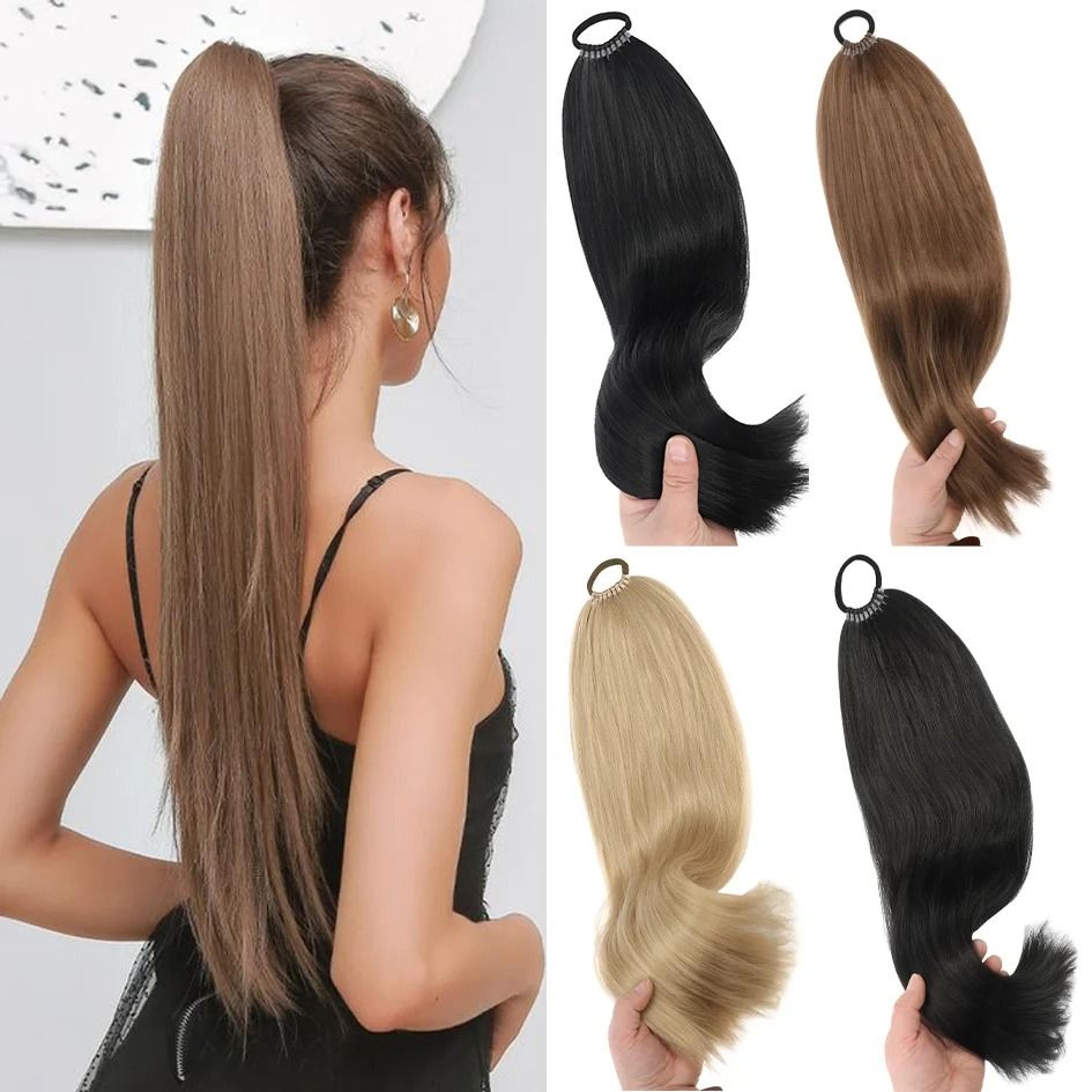 synthetic long straight ponytail wig with headband and elastic rope