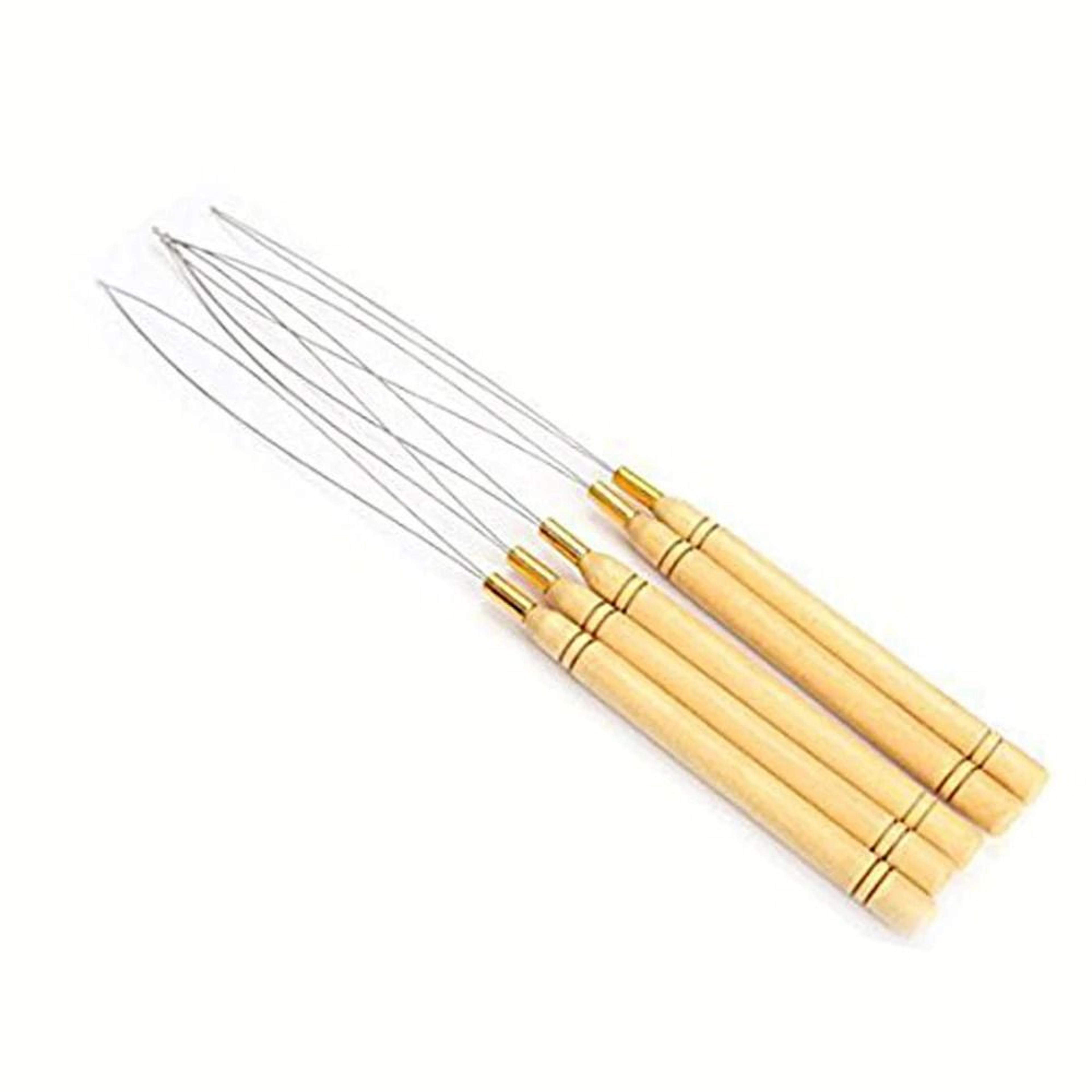 hair extension loop needle threader with wooden handle