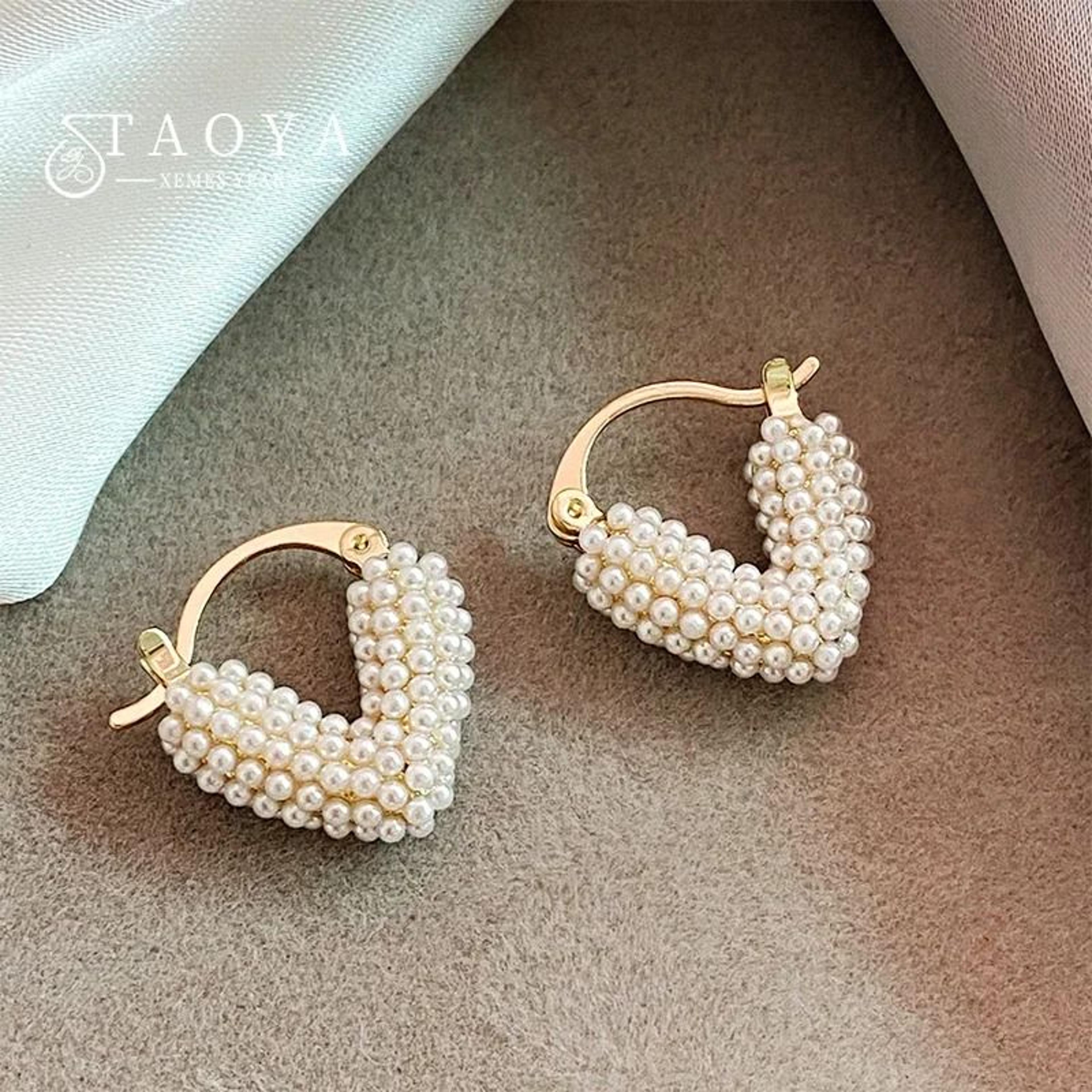 pearl heart shaped hoop earrings for women