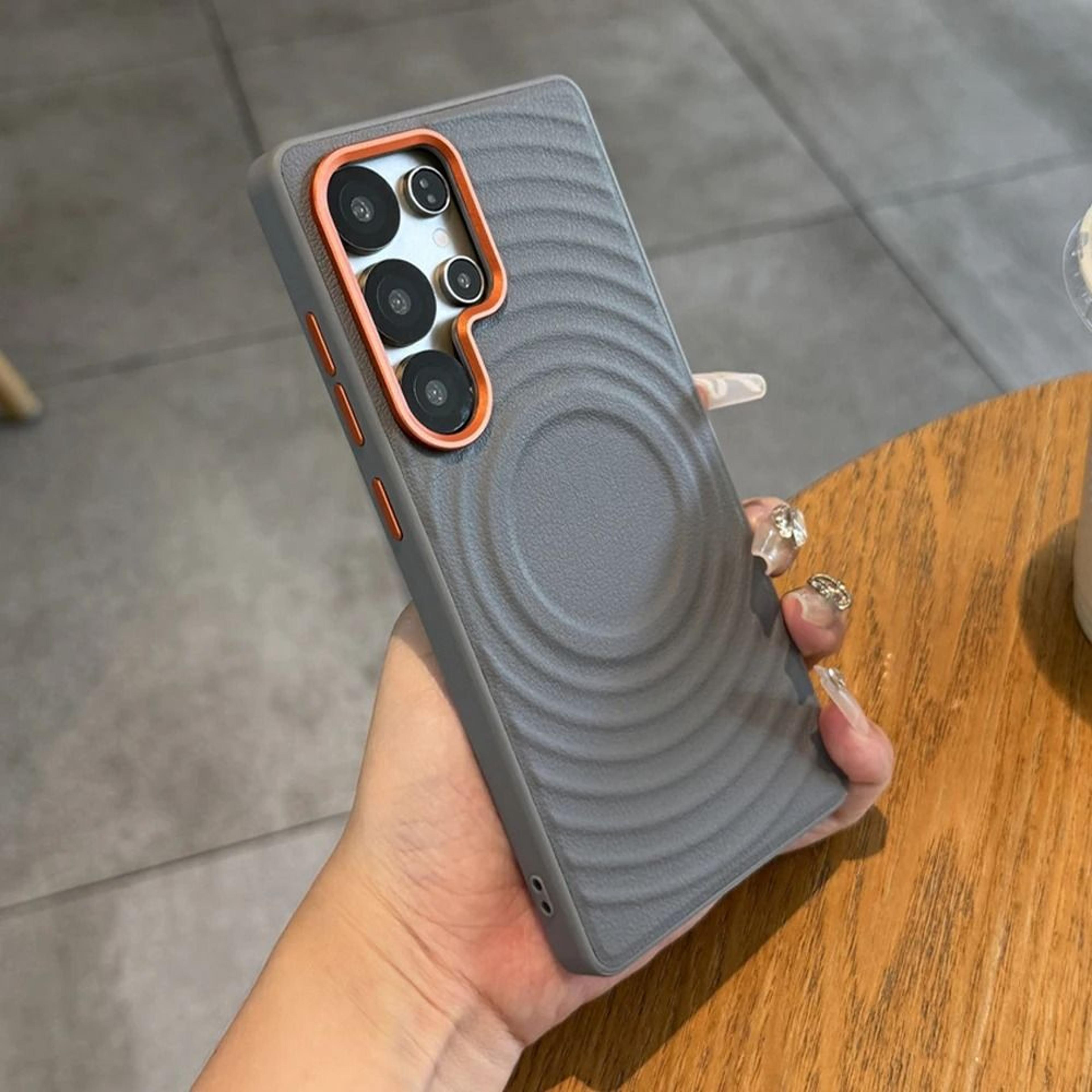 magnetic leather pattern phone case with wave texture