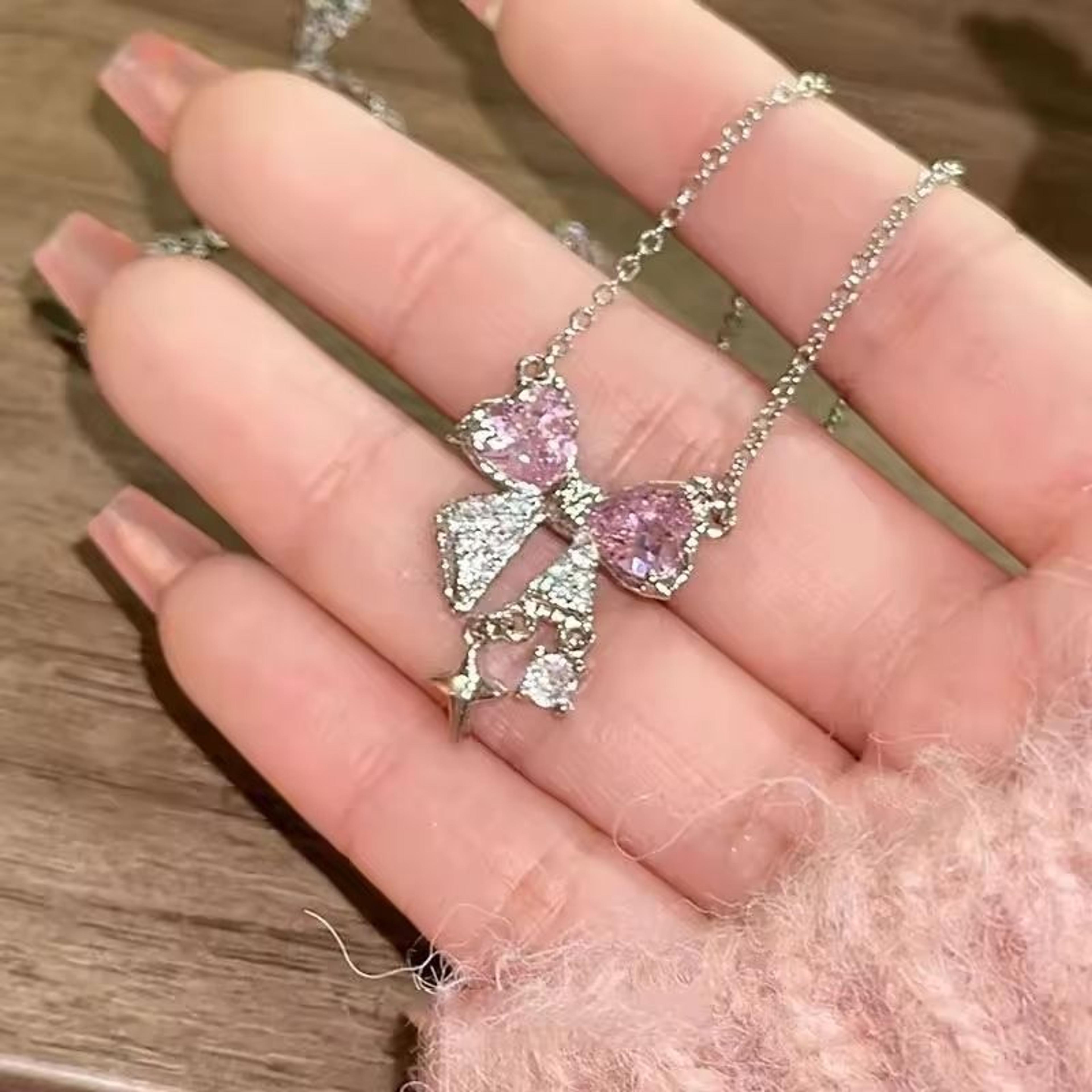 sweet pink bow pendant necklace