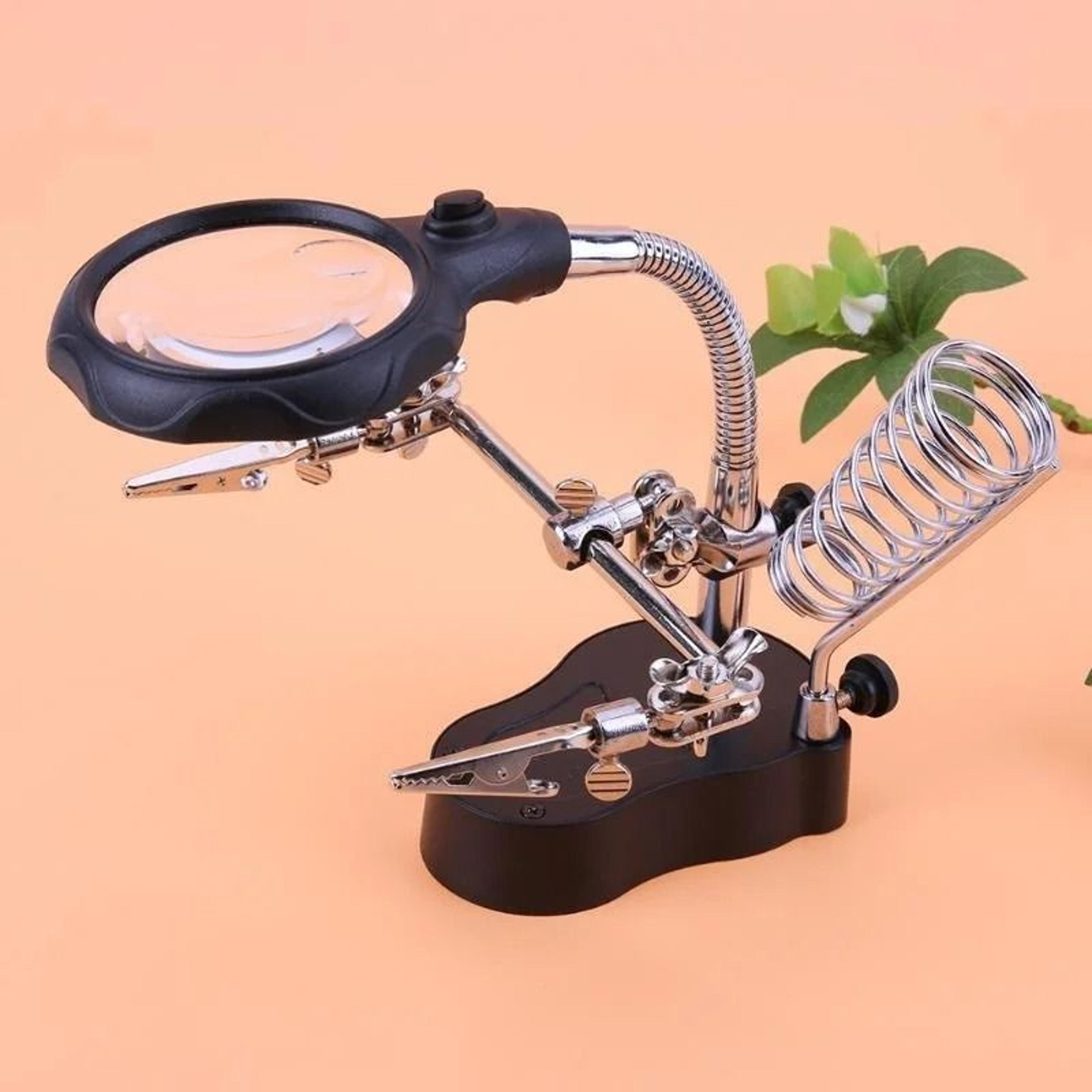 desktop magnifier with led lights and adjustable holder – third hand soldering tool