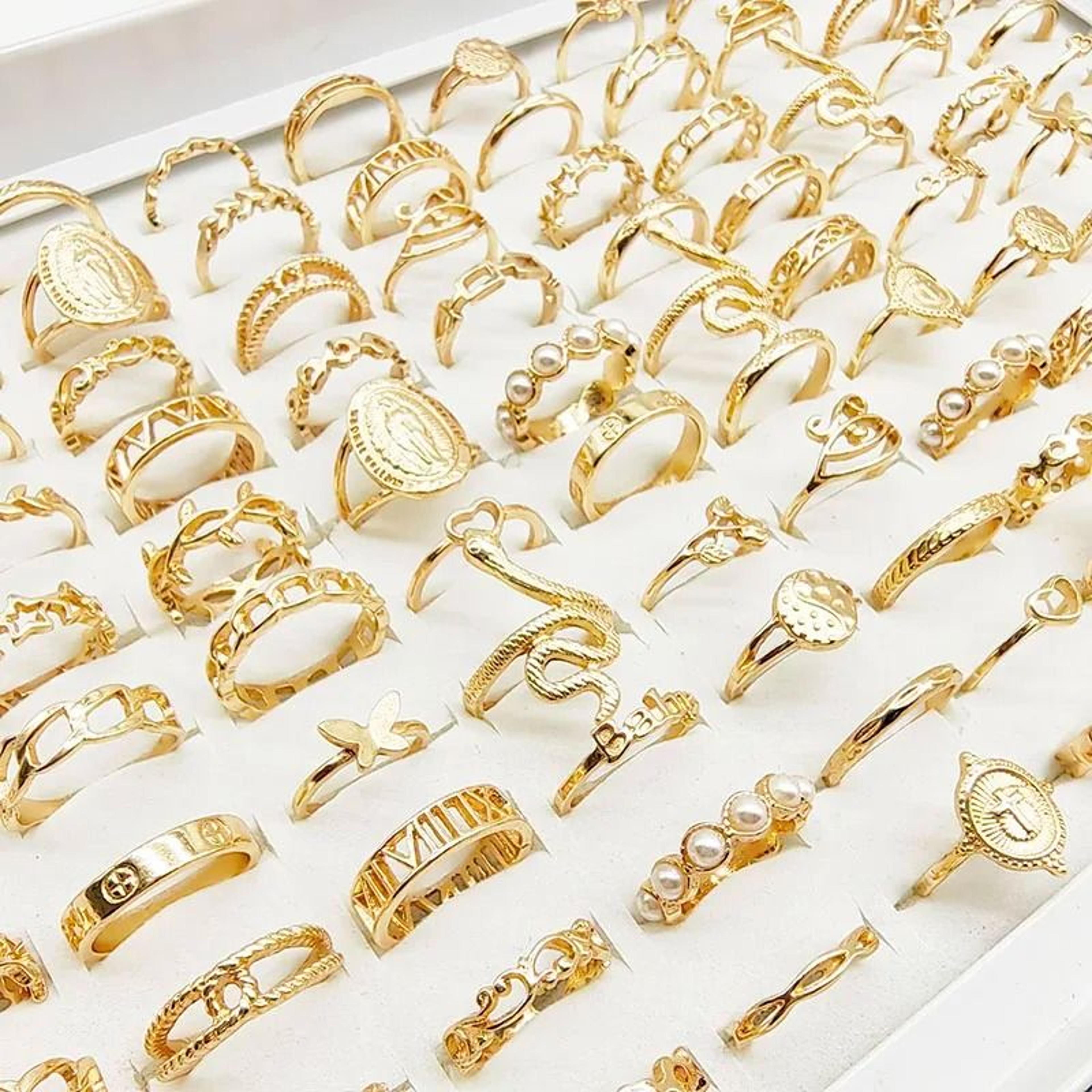 gold tone mixed style ring set for women 30 pieces