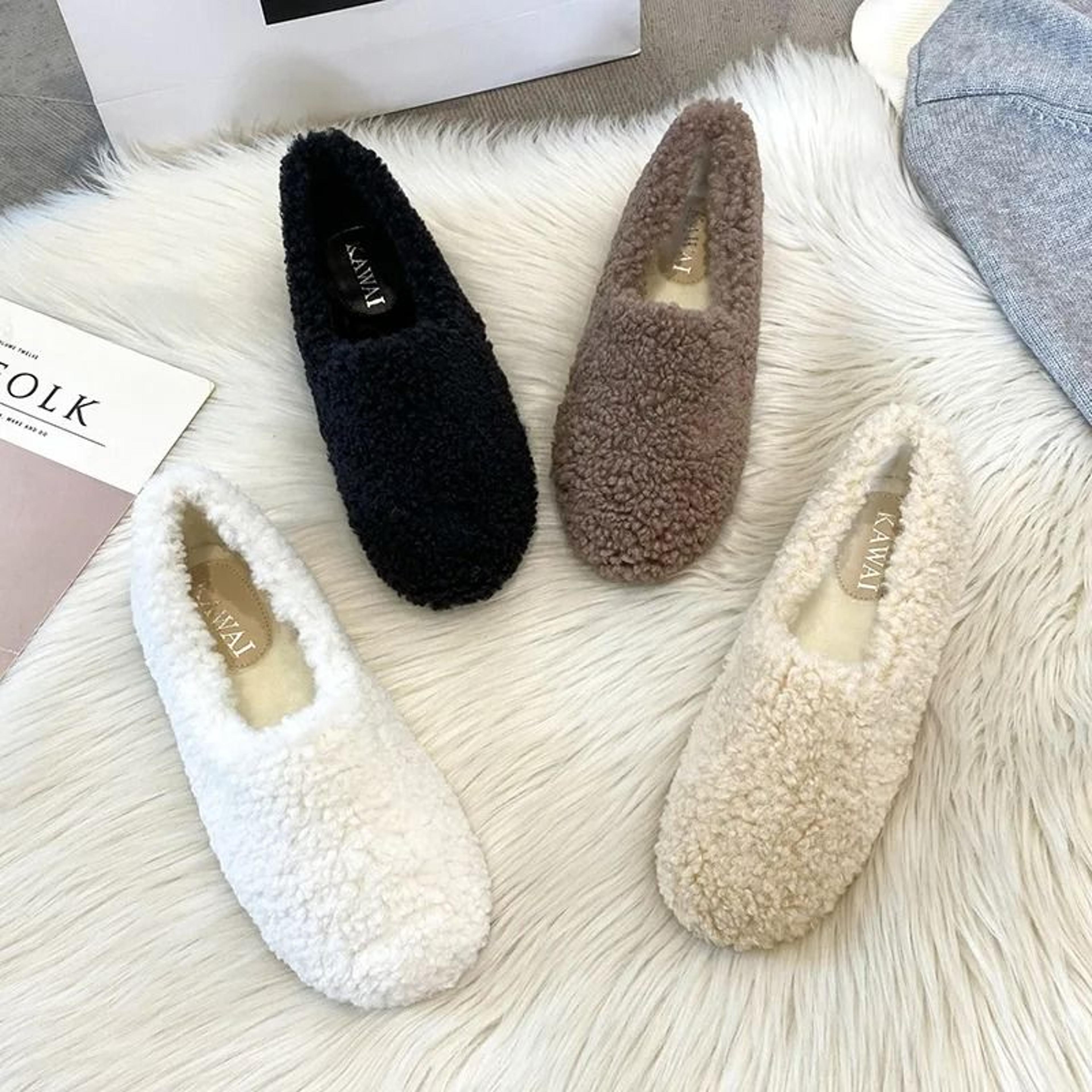 womens lambwool winter moccasins warm plush fur loafers comfortable cotton flats