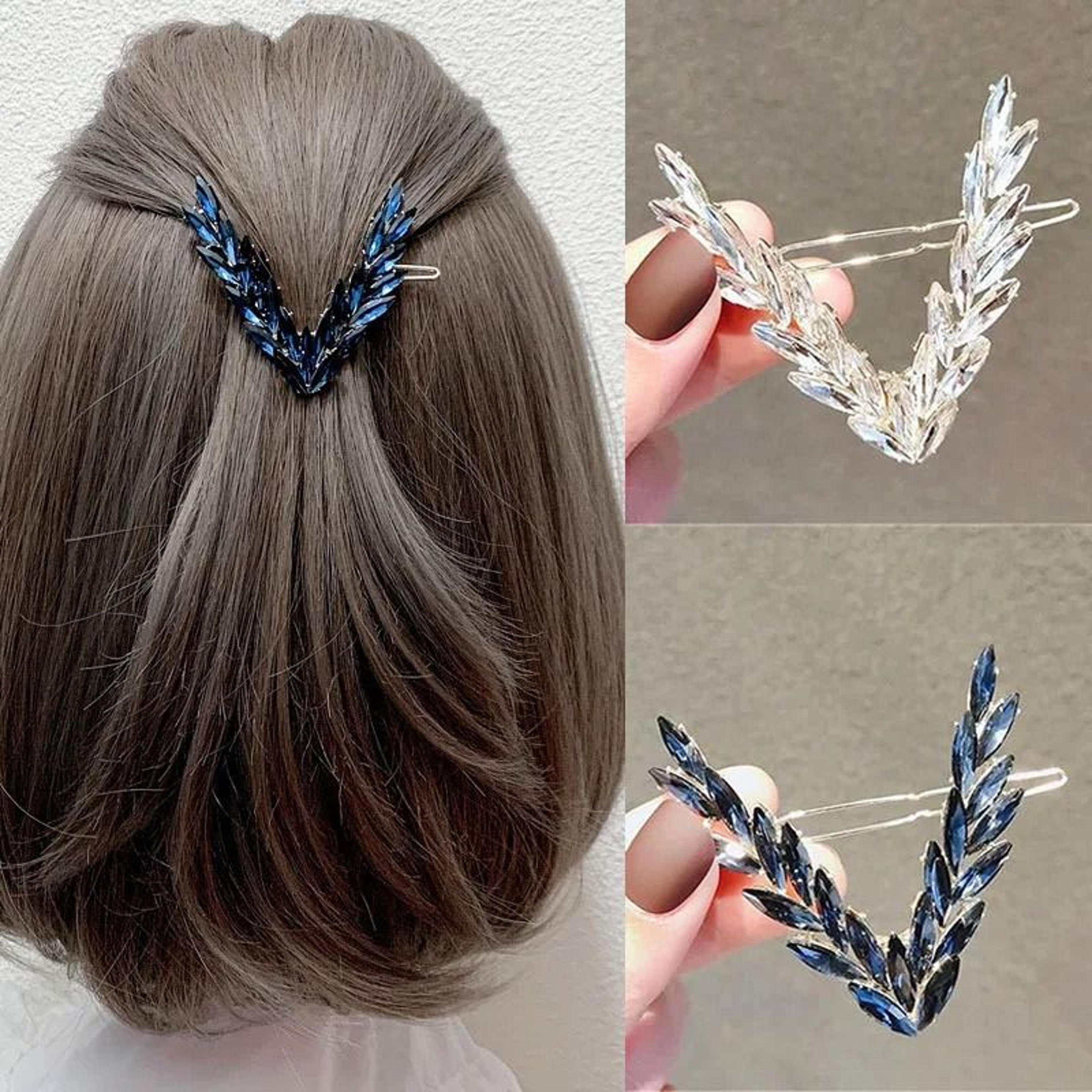 shining crystal v shape hair clip