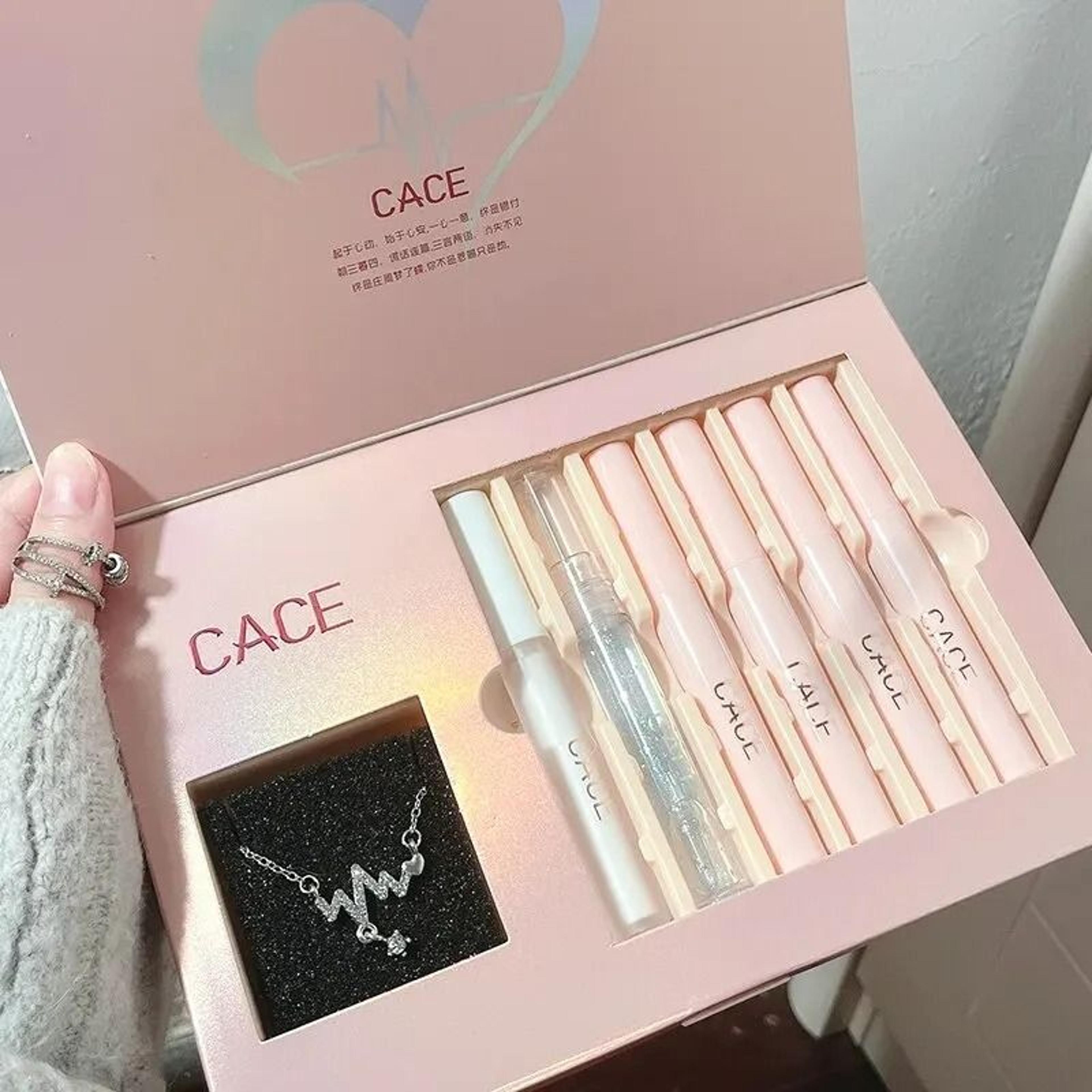 matte liquid lipstick set with gloss, lip plumper and necklace 6 piece gift set