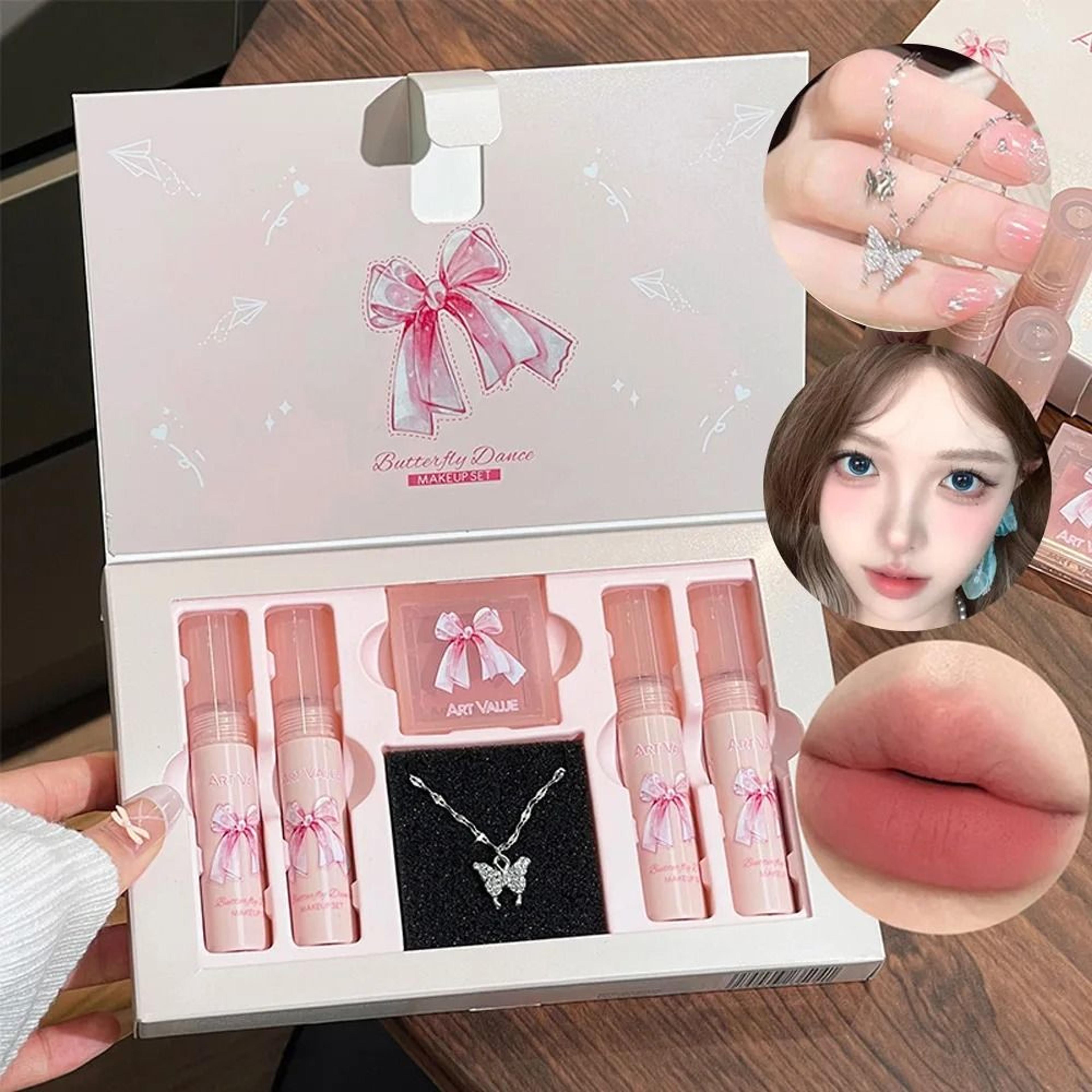 butterfly dance lip glaze and blush gift set with necklace
