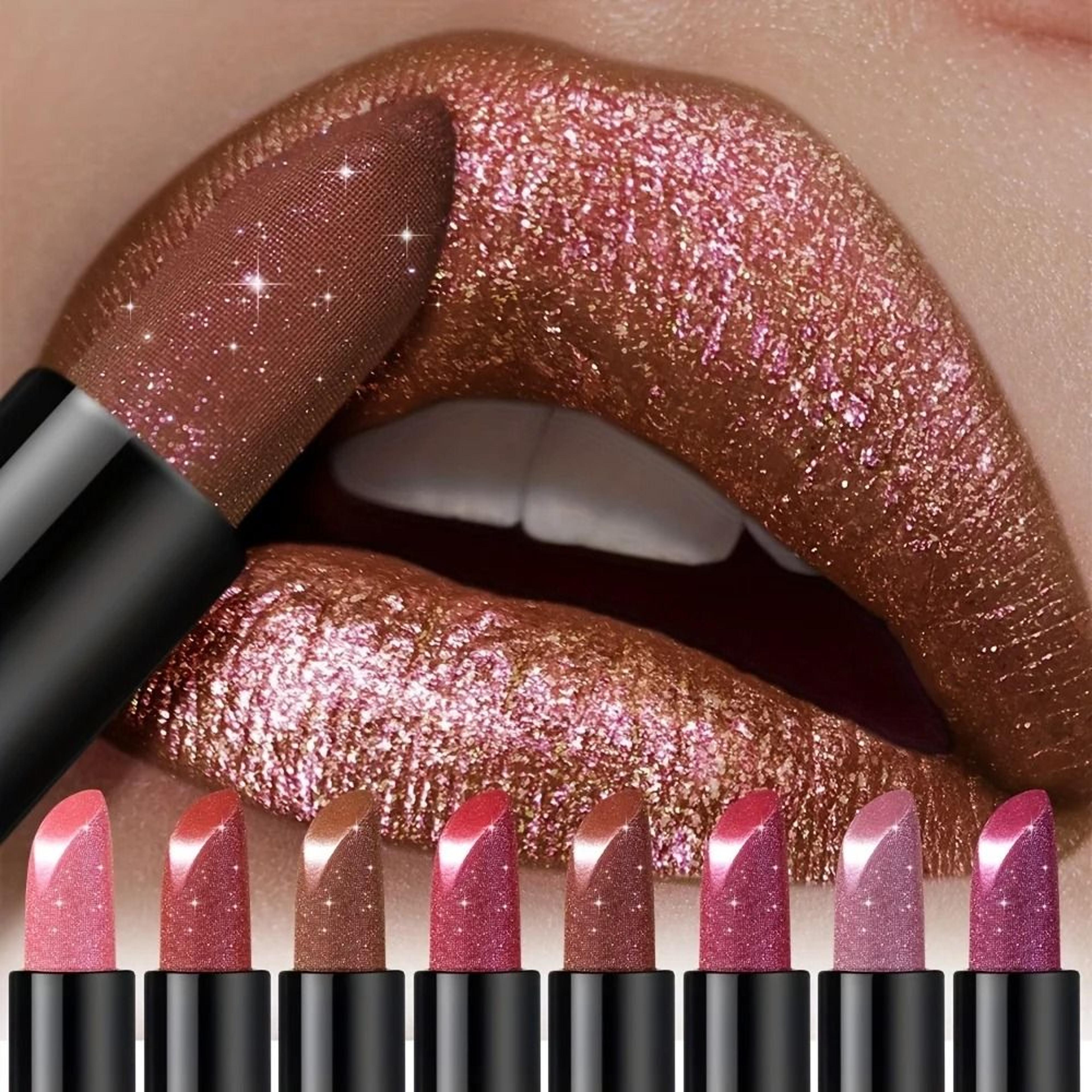 pressable pearlescent glitter lipstick soft creamy shine