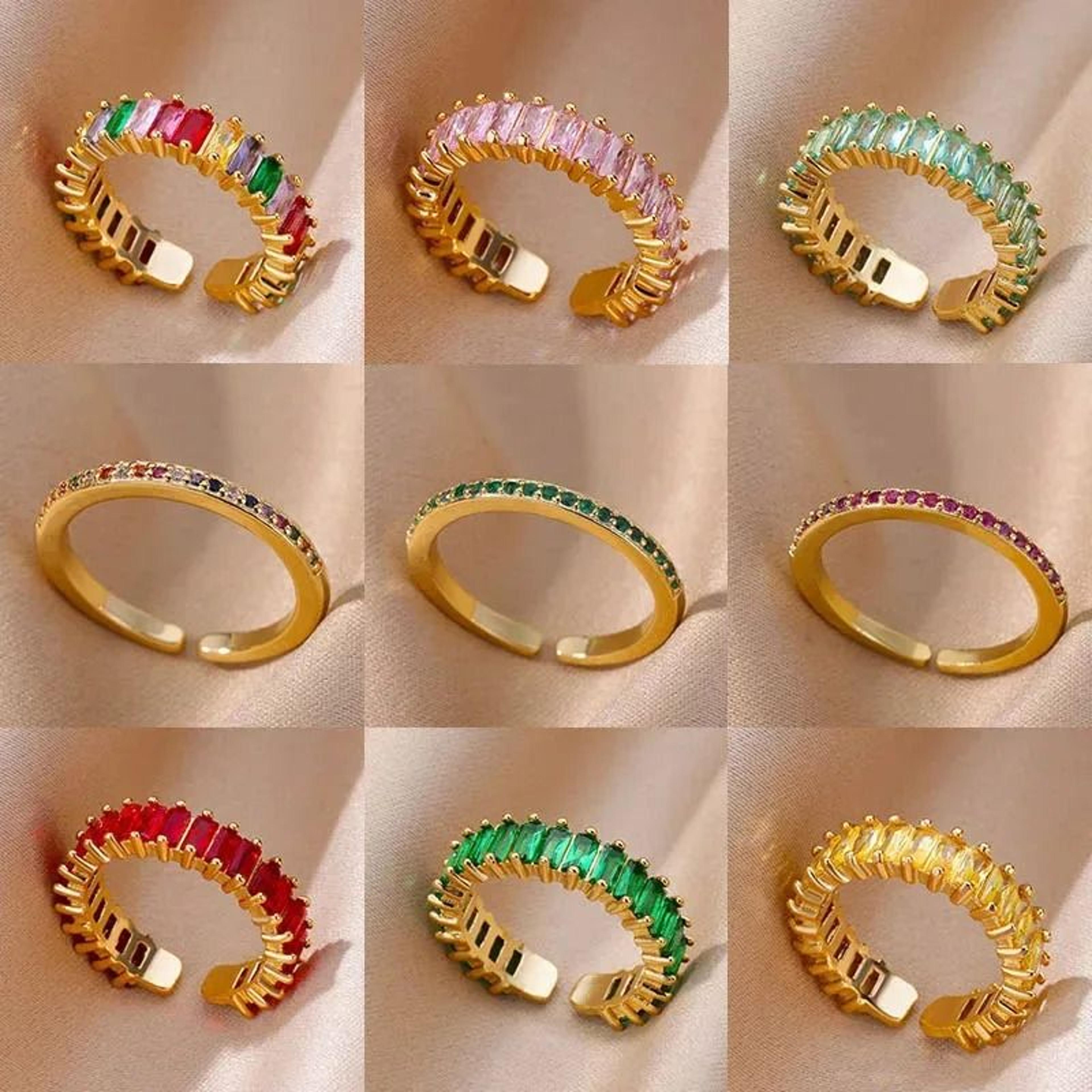 mini zircon green adjustable ring for women