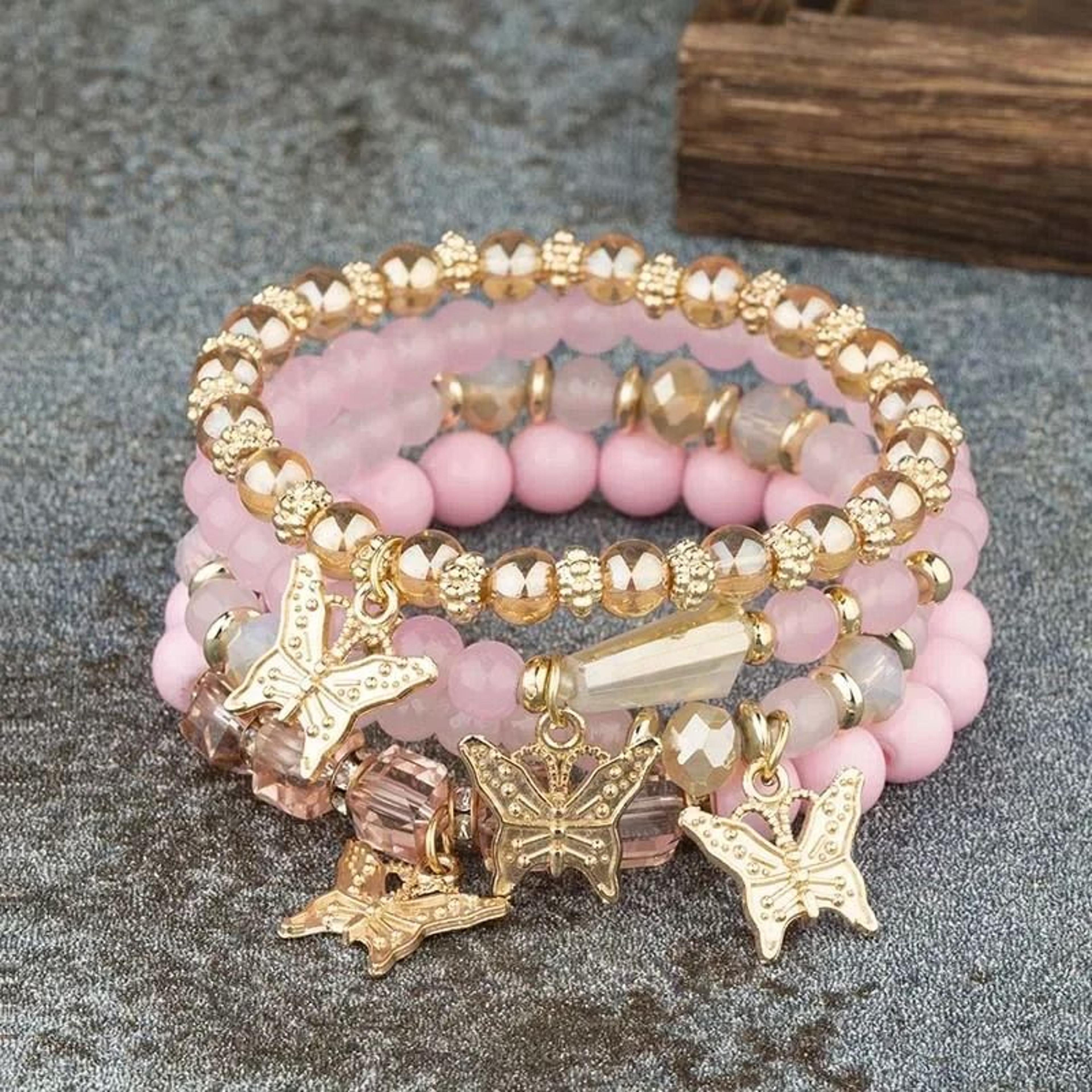 butterfly beaded bracelet set for women bohemian style elastic bangles