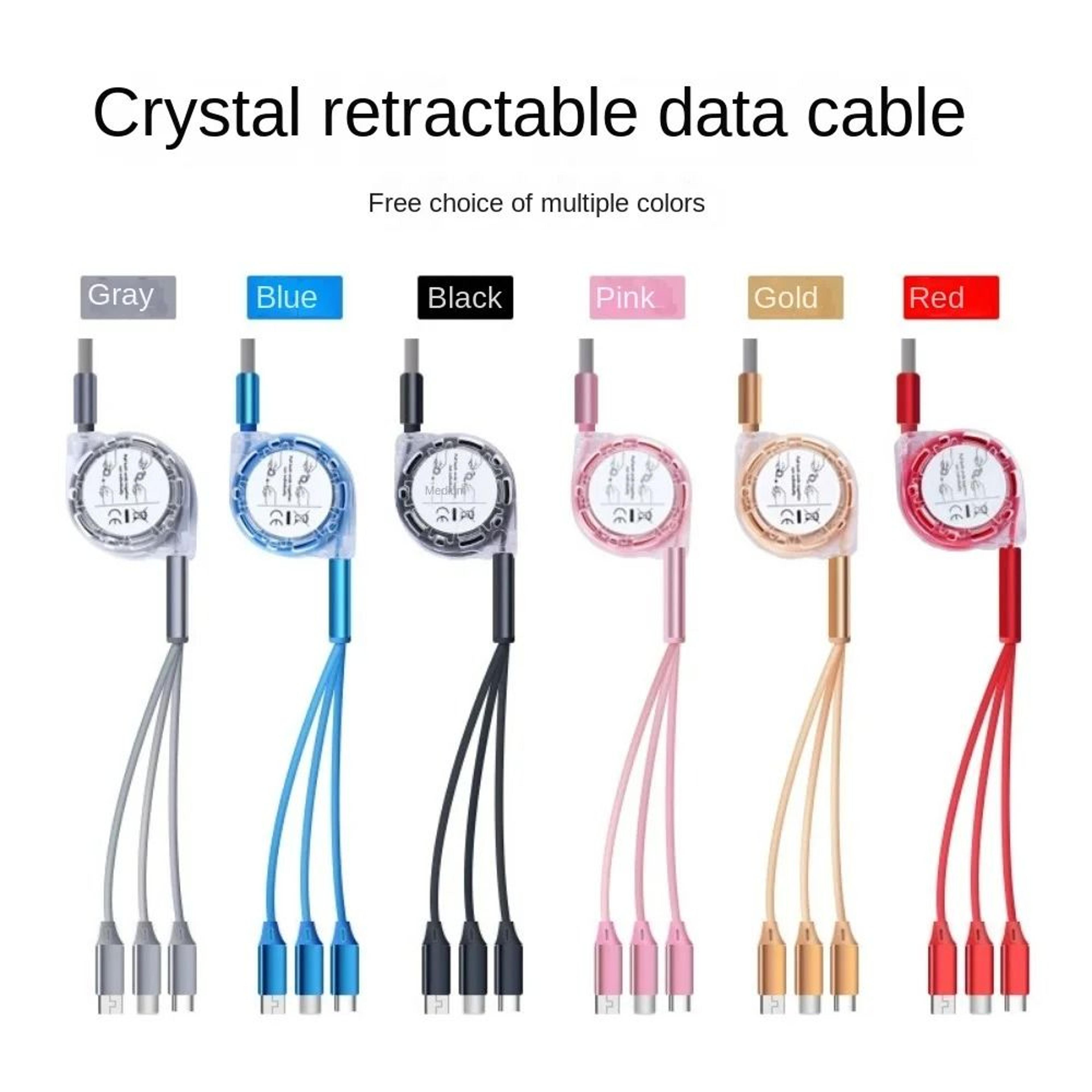 3 in 1 retractable usb charging cable fast charger for iphone android and type c devices