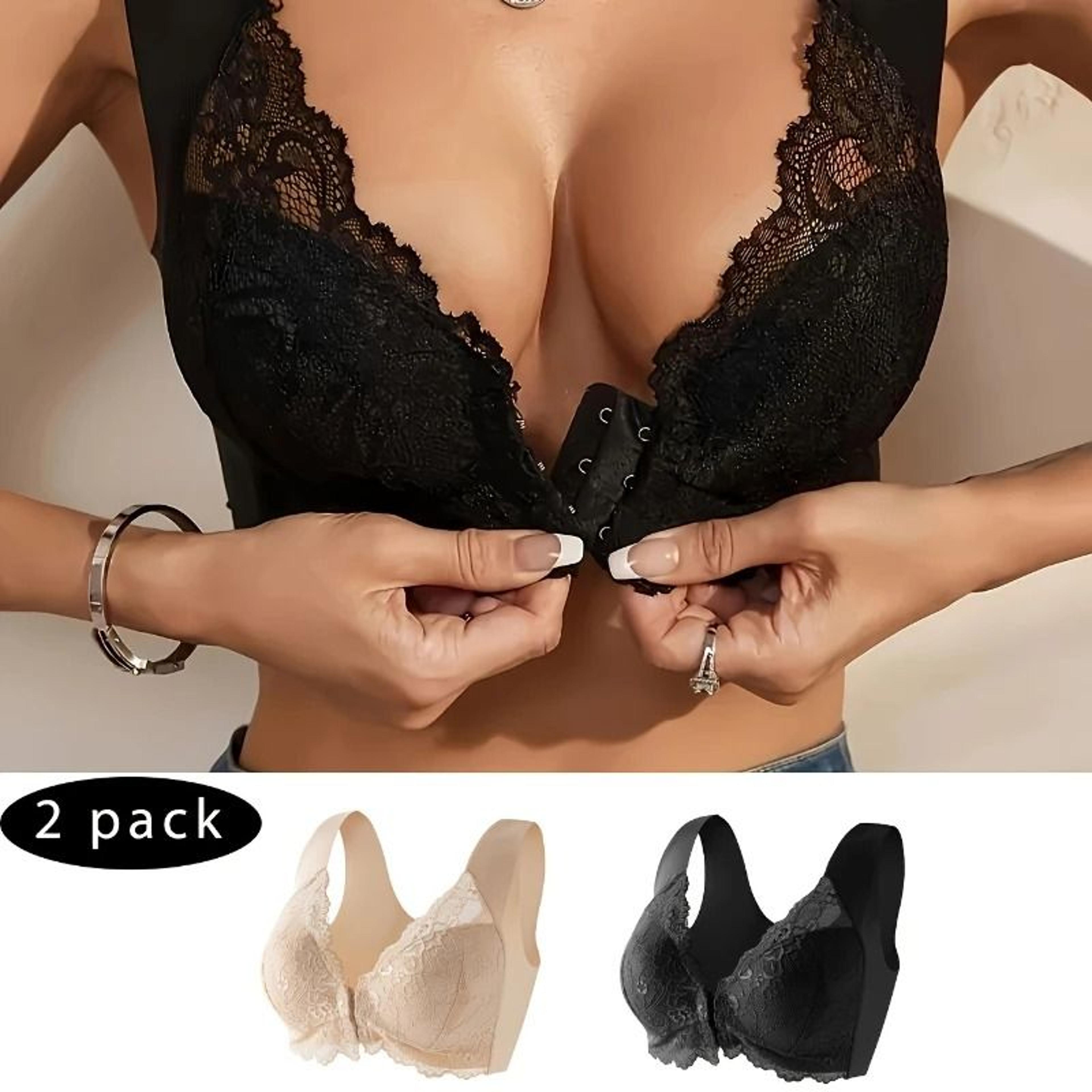 womens front close seamless bra two piece set no steel ring unlined lace t back bra