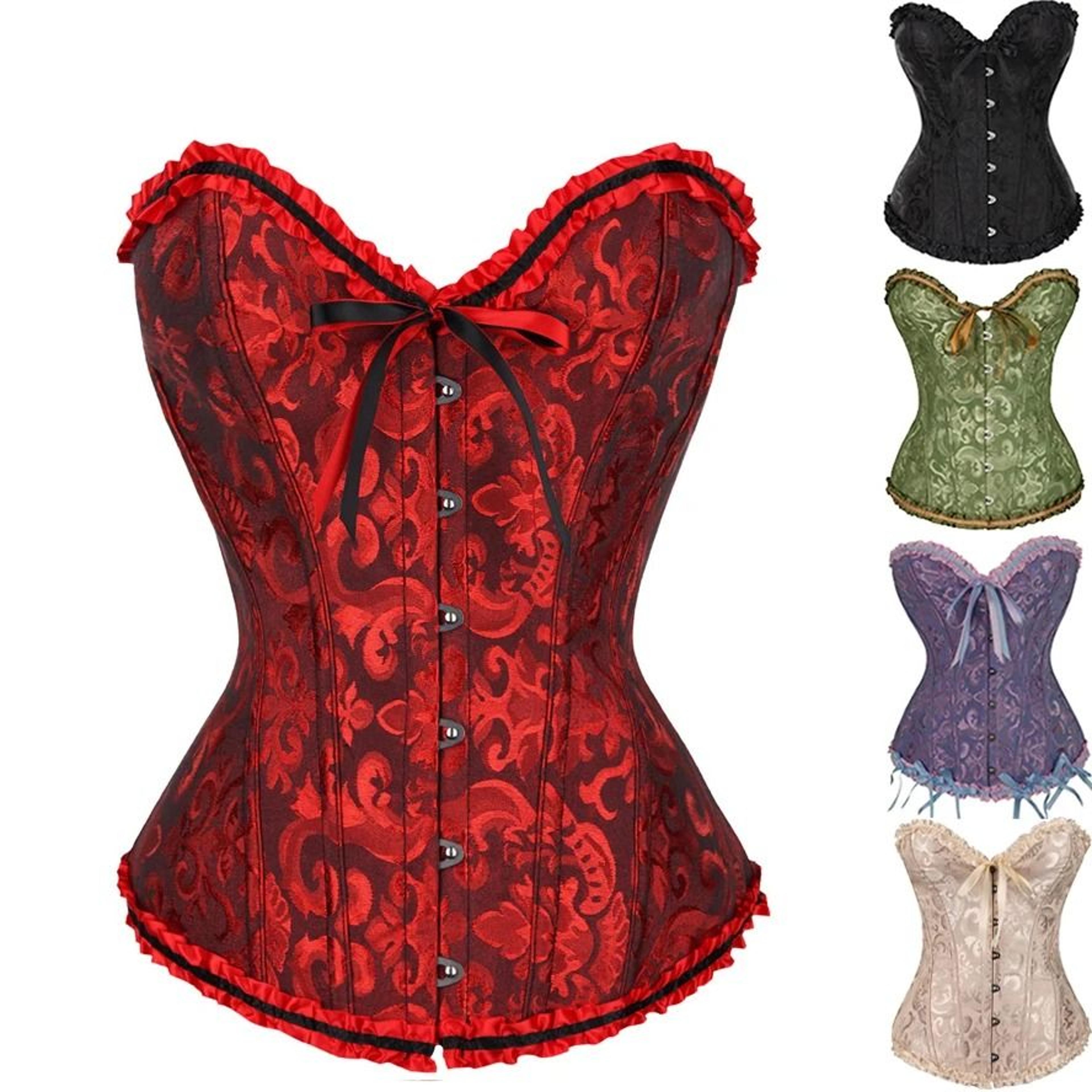 womens floral lace corset satin bustier vintage overbust boned top