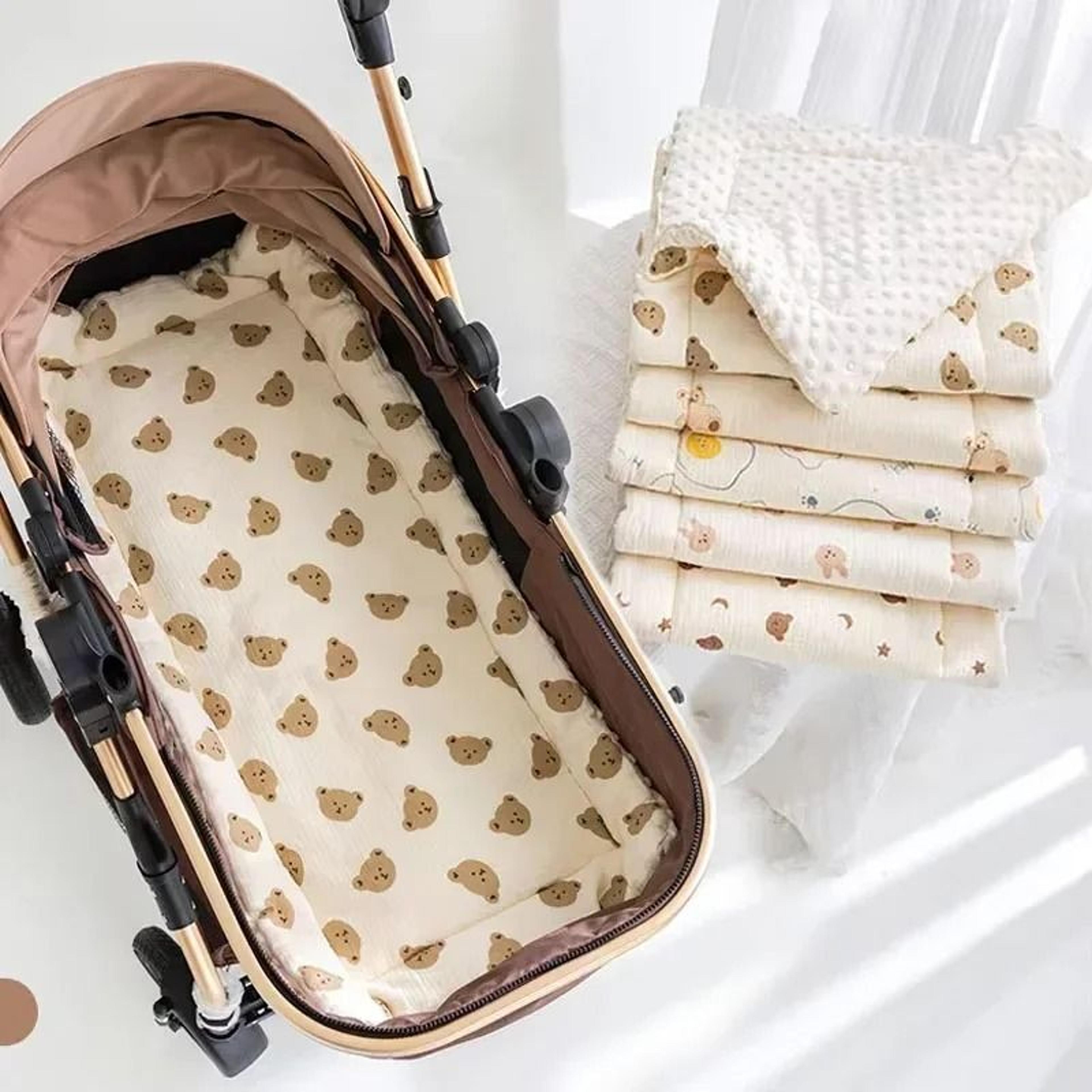 soft baby stroller cushion with thick padding and cartoon design