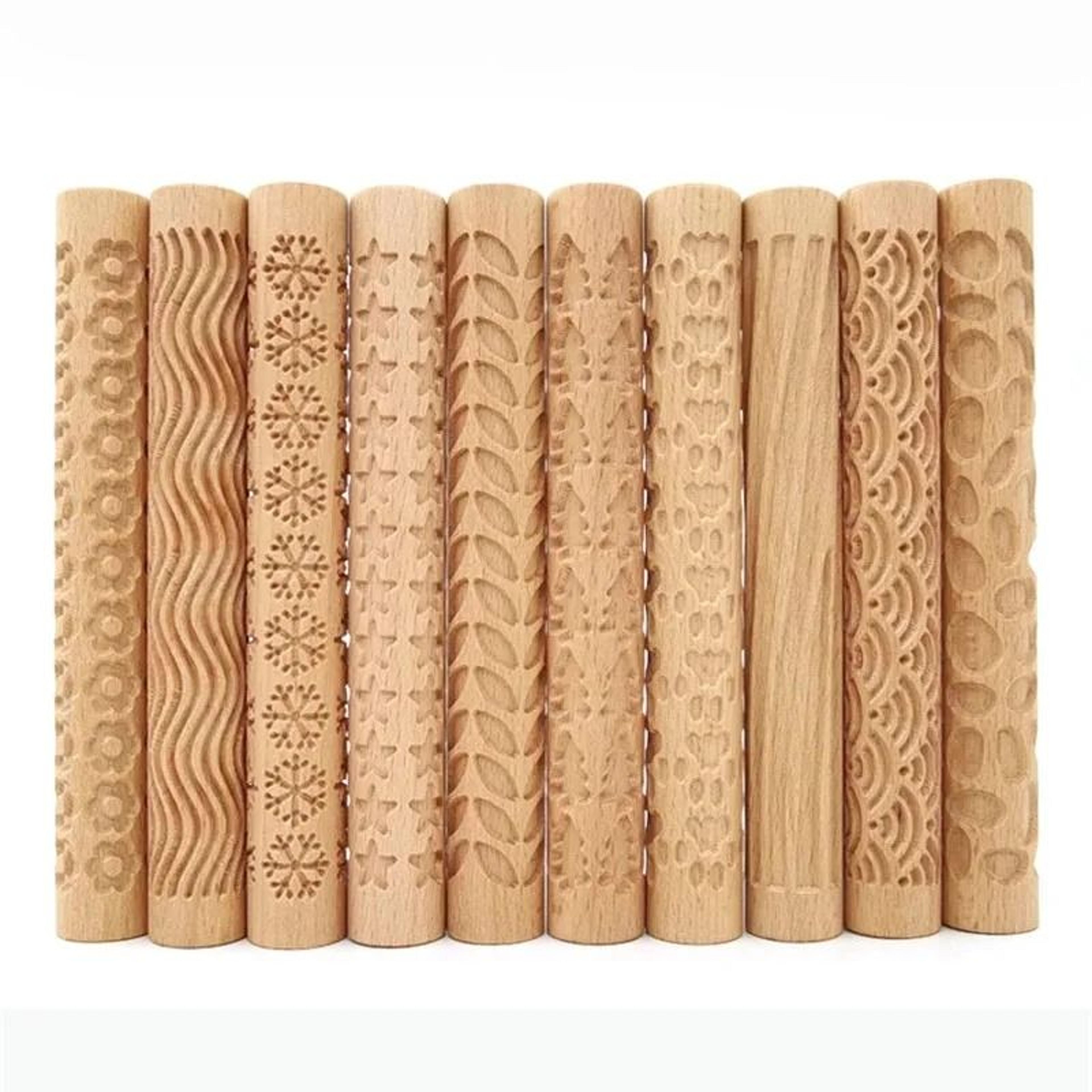 wooden texture rolling pin for pottery, clay, and diy craft projects