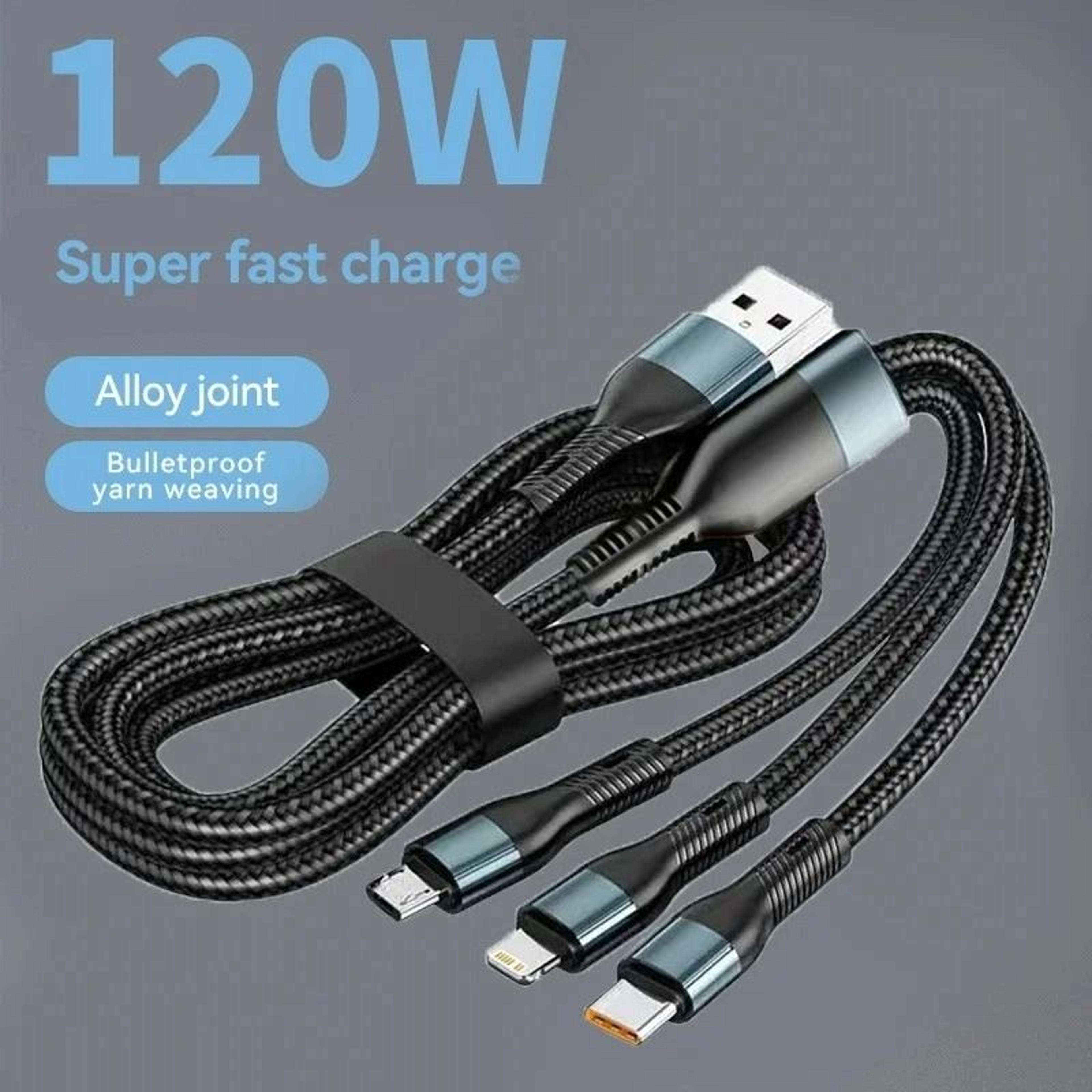 120w 3-in-1 fast charging cable with multiport connectors