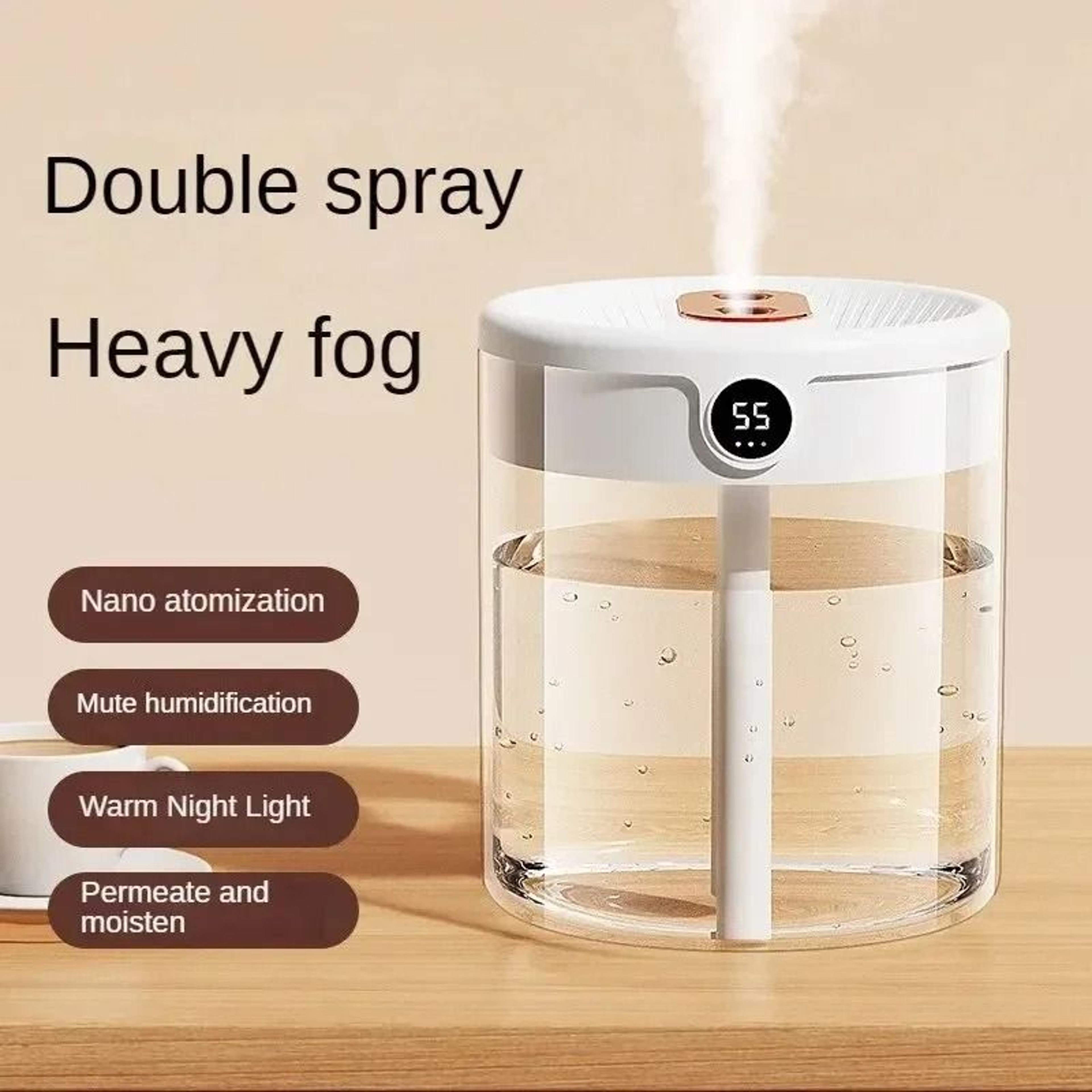 dual spray humidifier 2l usb with led display and night light for bedroom and office