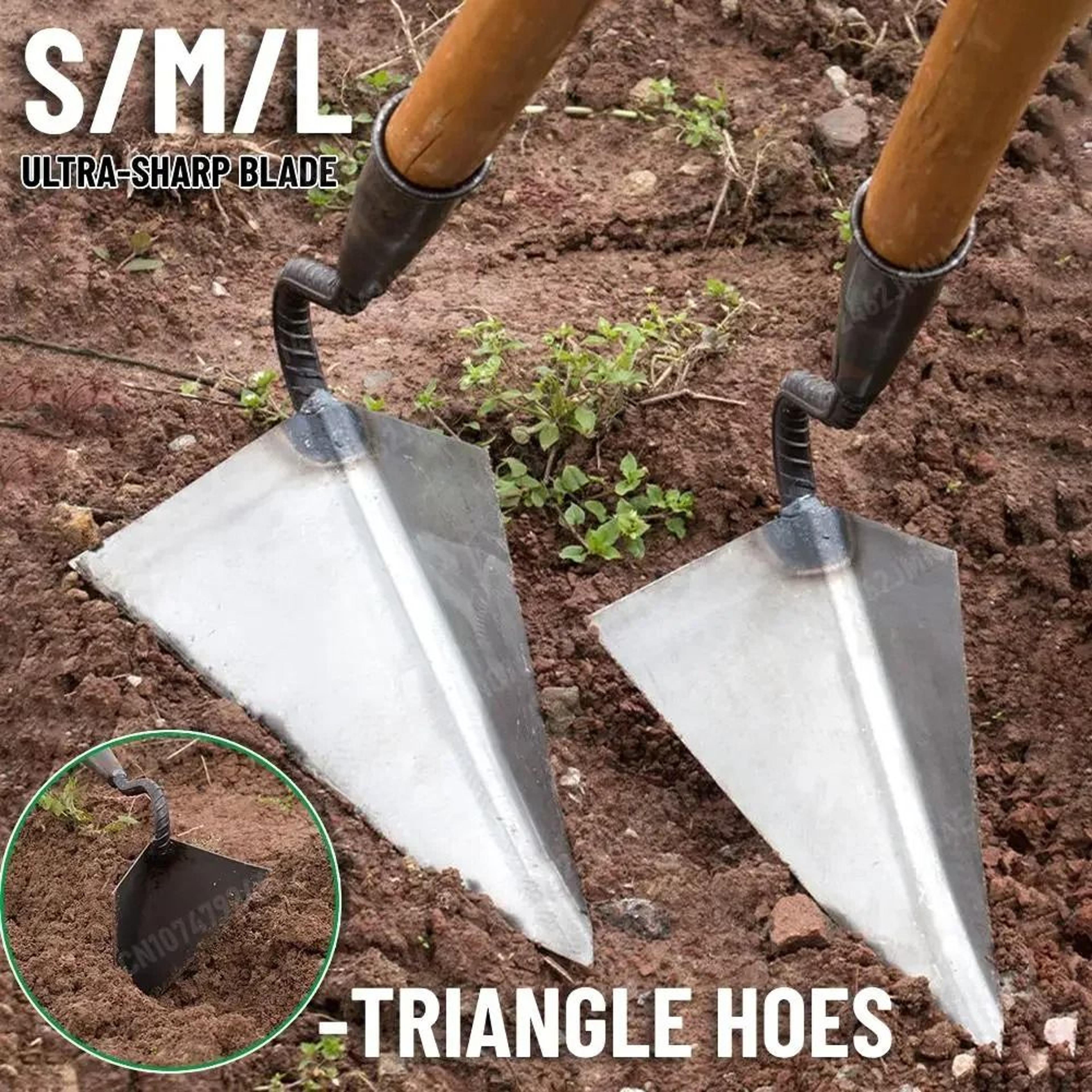 small tip triangular garden hoe for weeding and soil turning