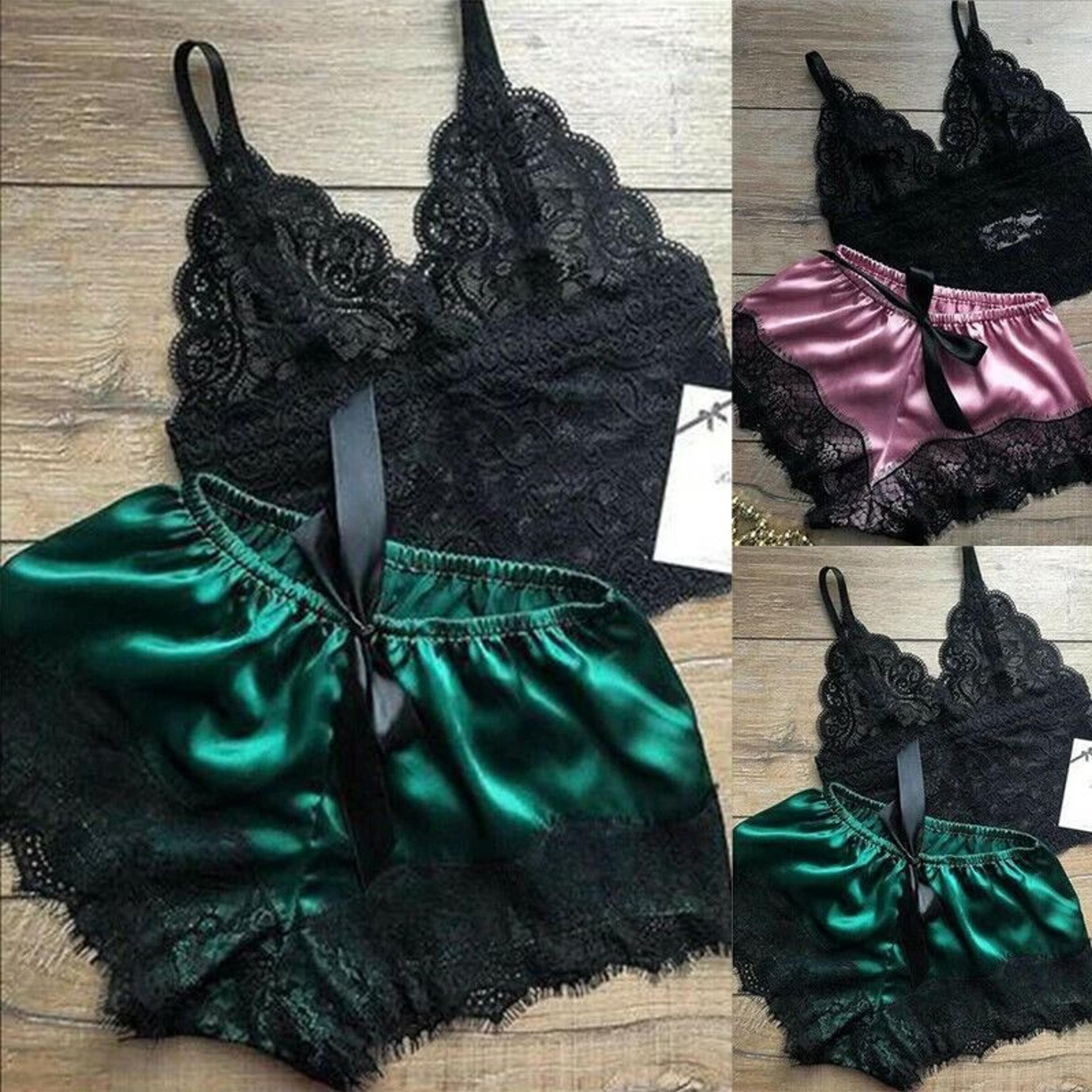 womens lace sleepwear set with top and shorts
