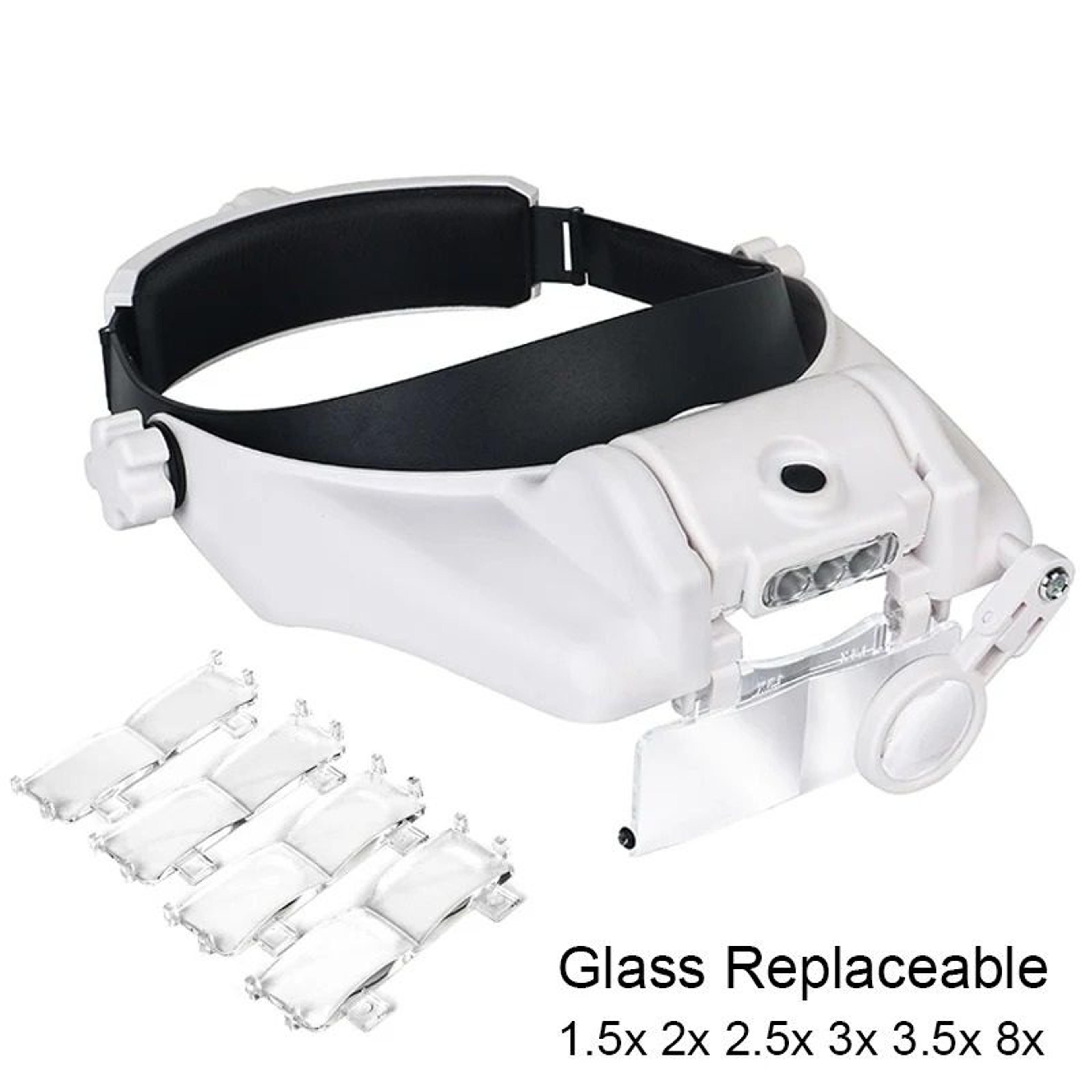 led headband magnifier with interchangeable lenses for hands free work