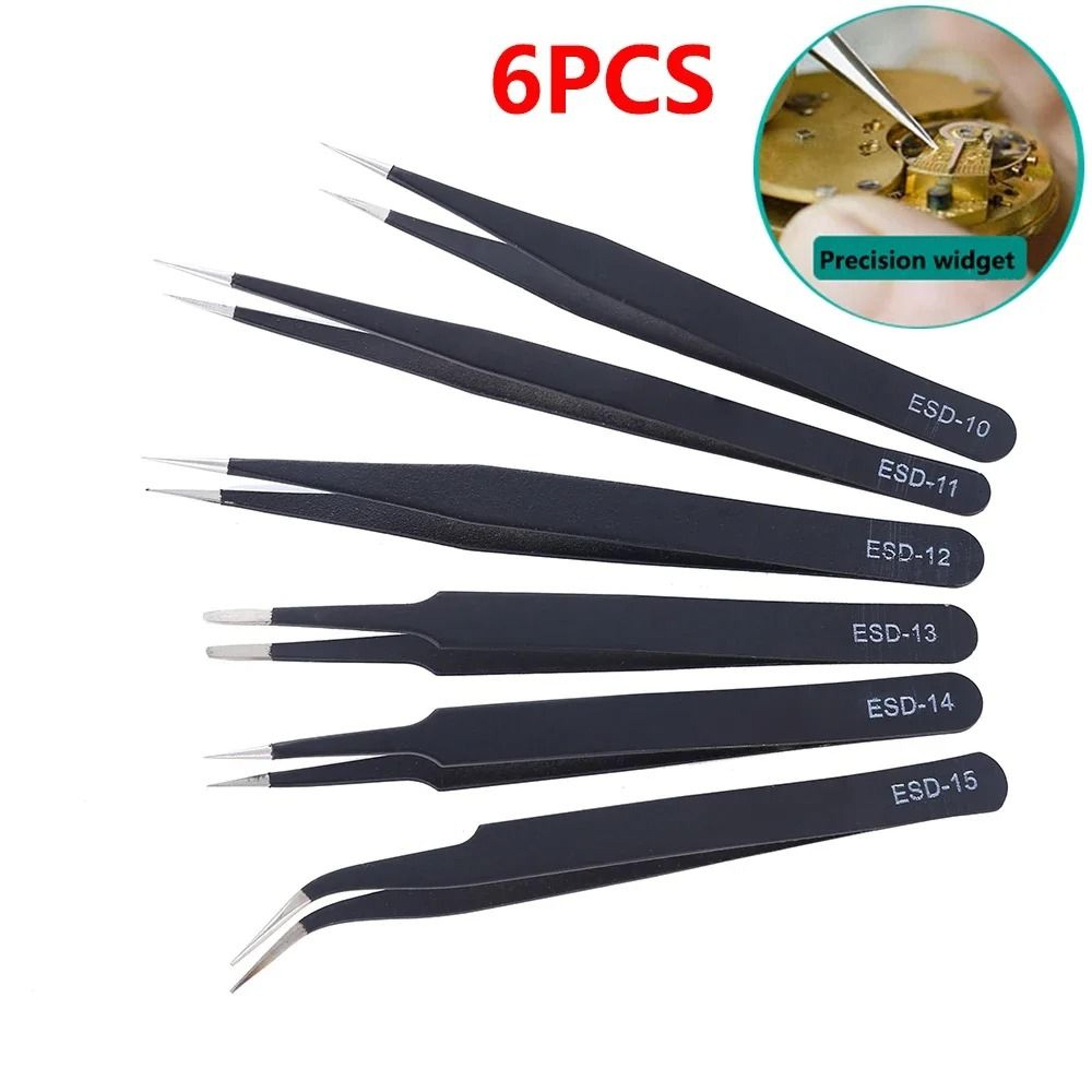 anti static stainless steel precision tweezer set 6 piece