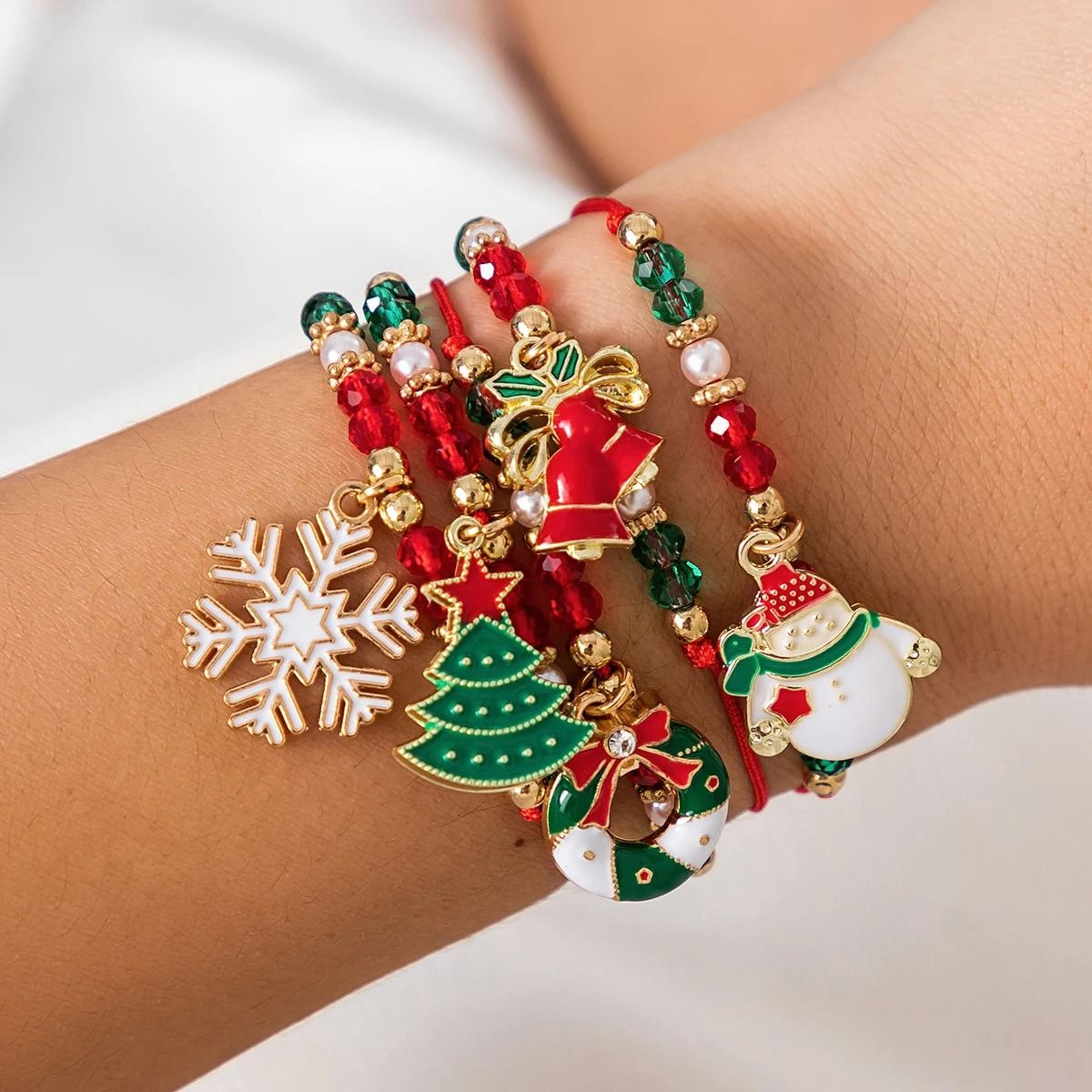 christmas charm crystal bracelet set with adjustable cord 5 piece set
