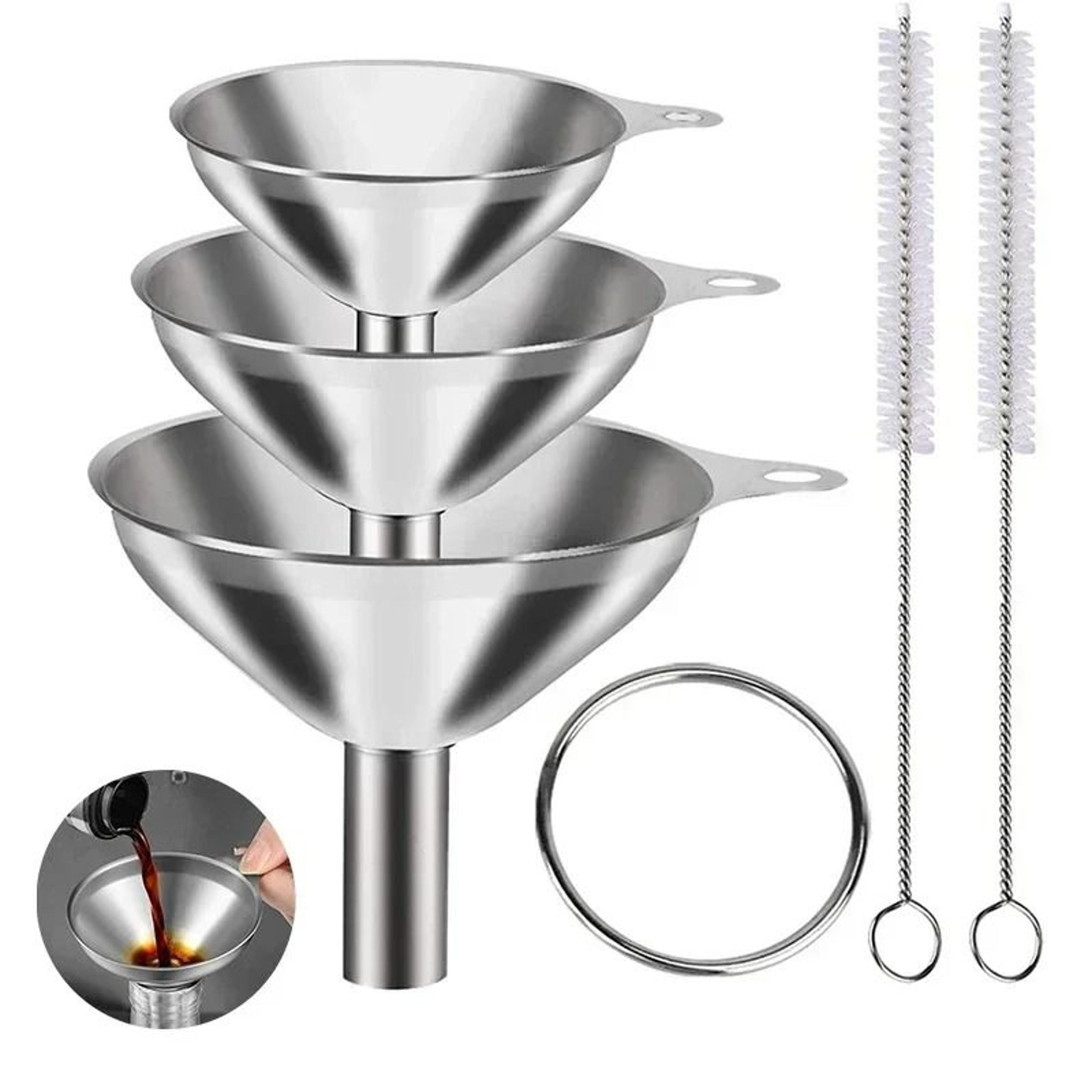 stainless steel kitchen funnel set for bottles oils and spices
