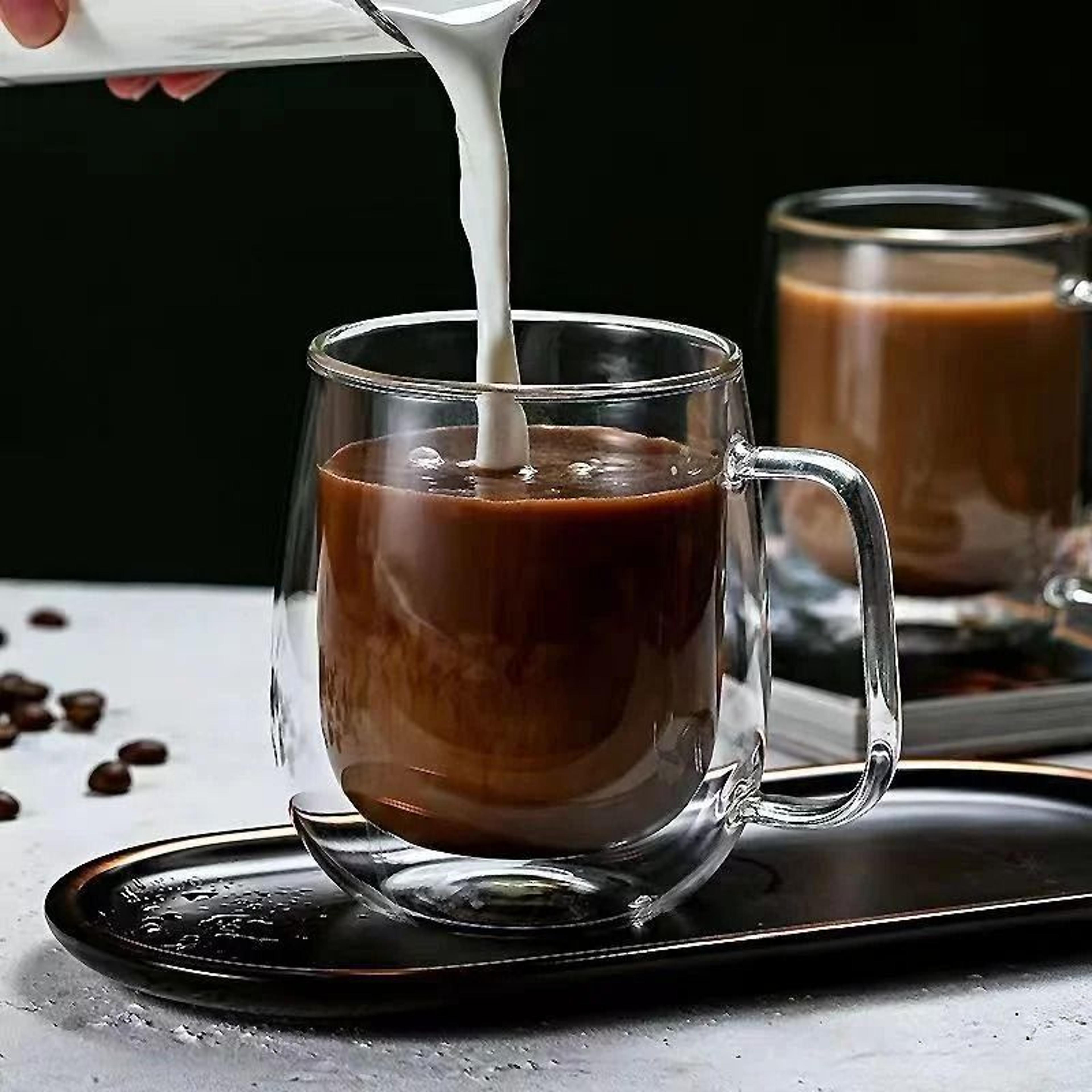 clear double wall glass mug for coffee and tea