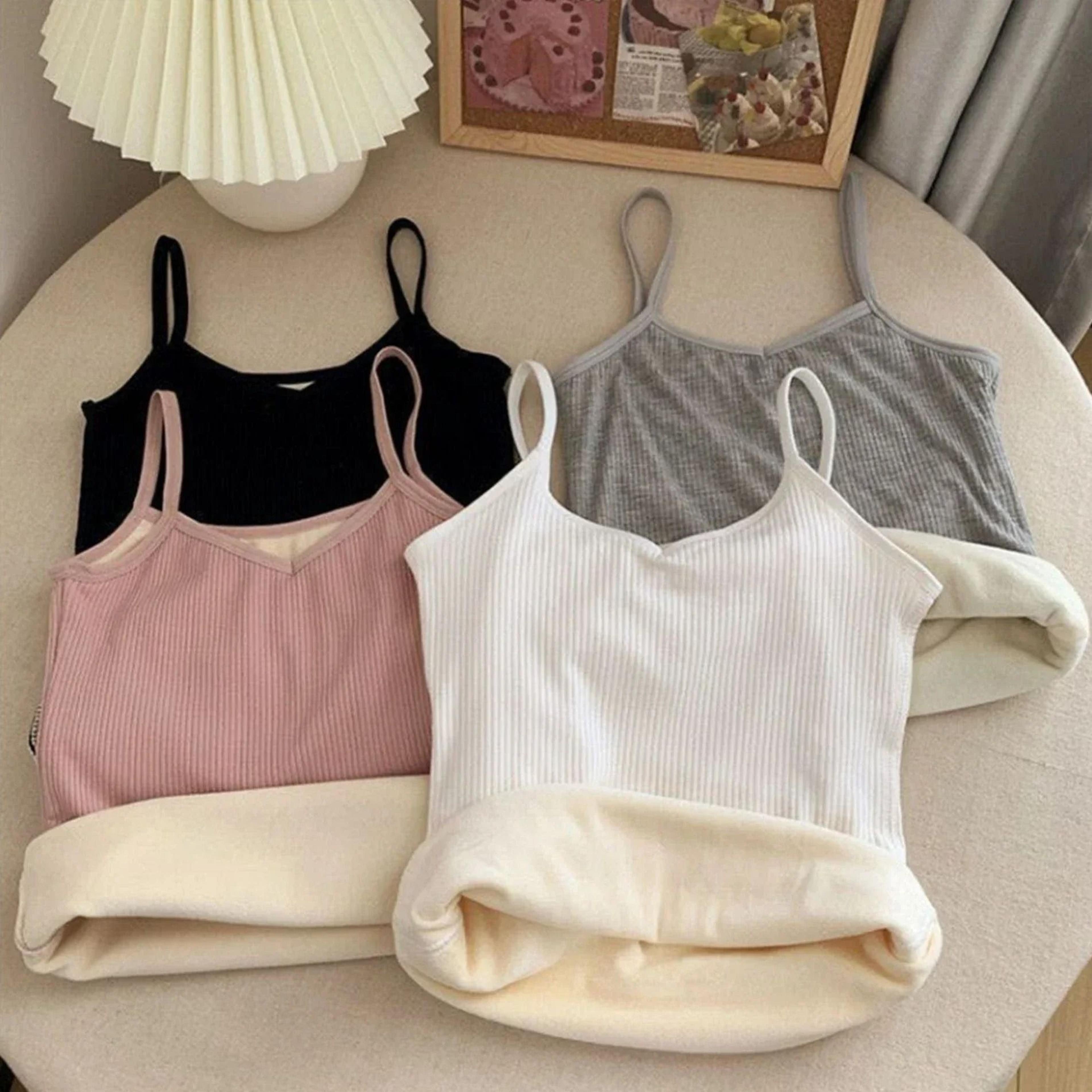women winter warm velvet thermal sleeveless top elastic slim fit base layer