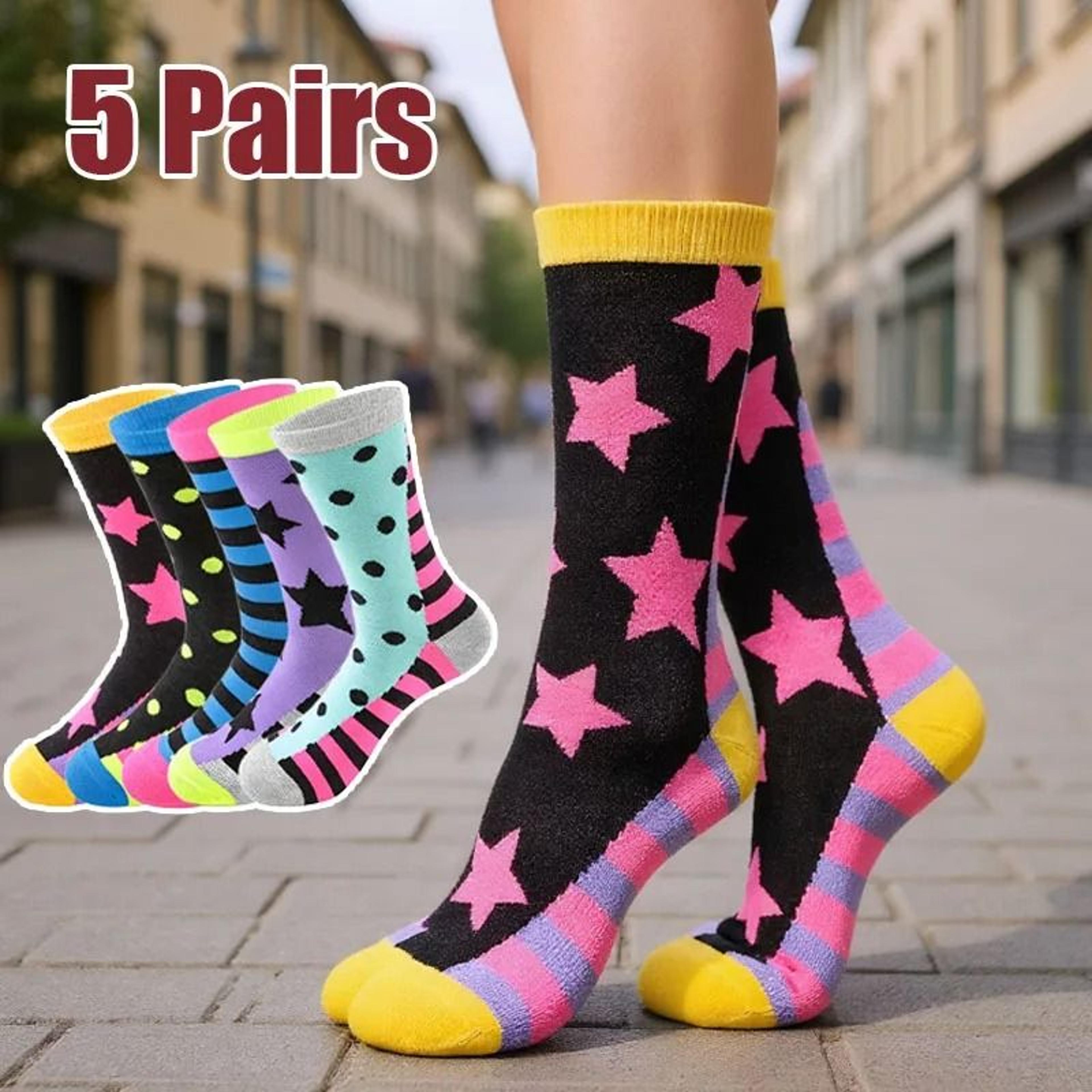 star pattern casual socks for women 5 pair set