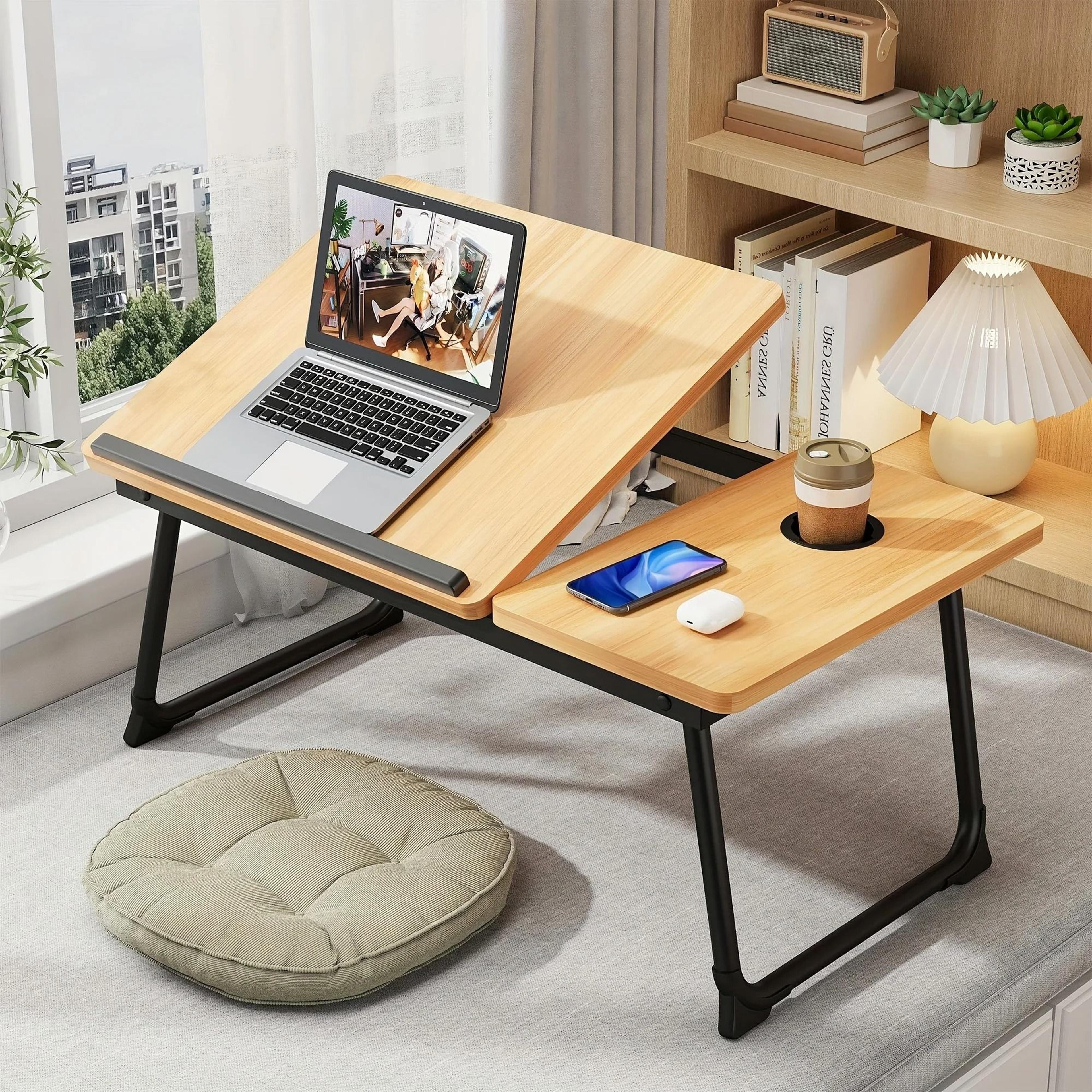 foldable laptop bed desk tray with cup holder