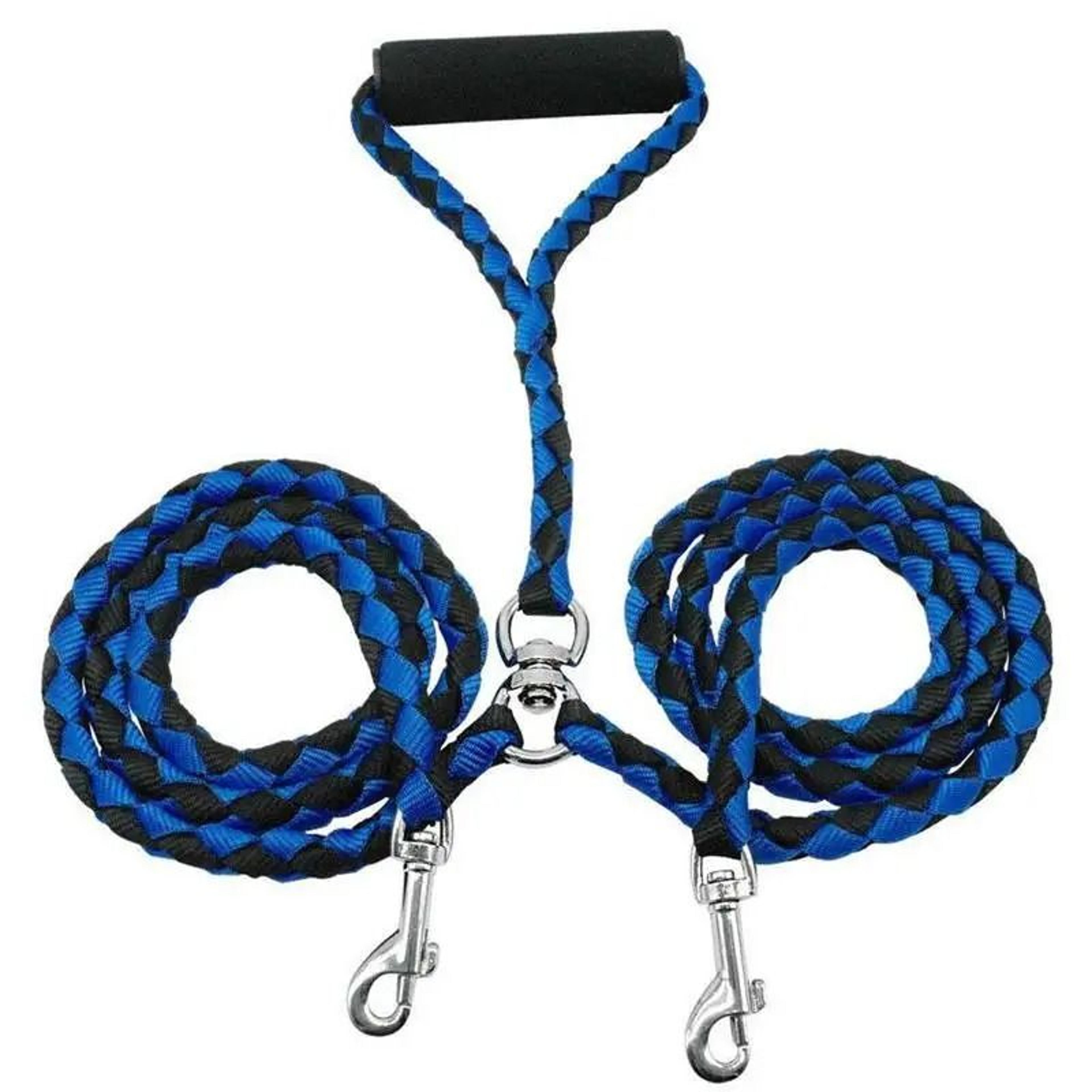 double dog leash with elastic extension for walking two dogs