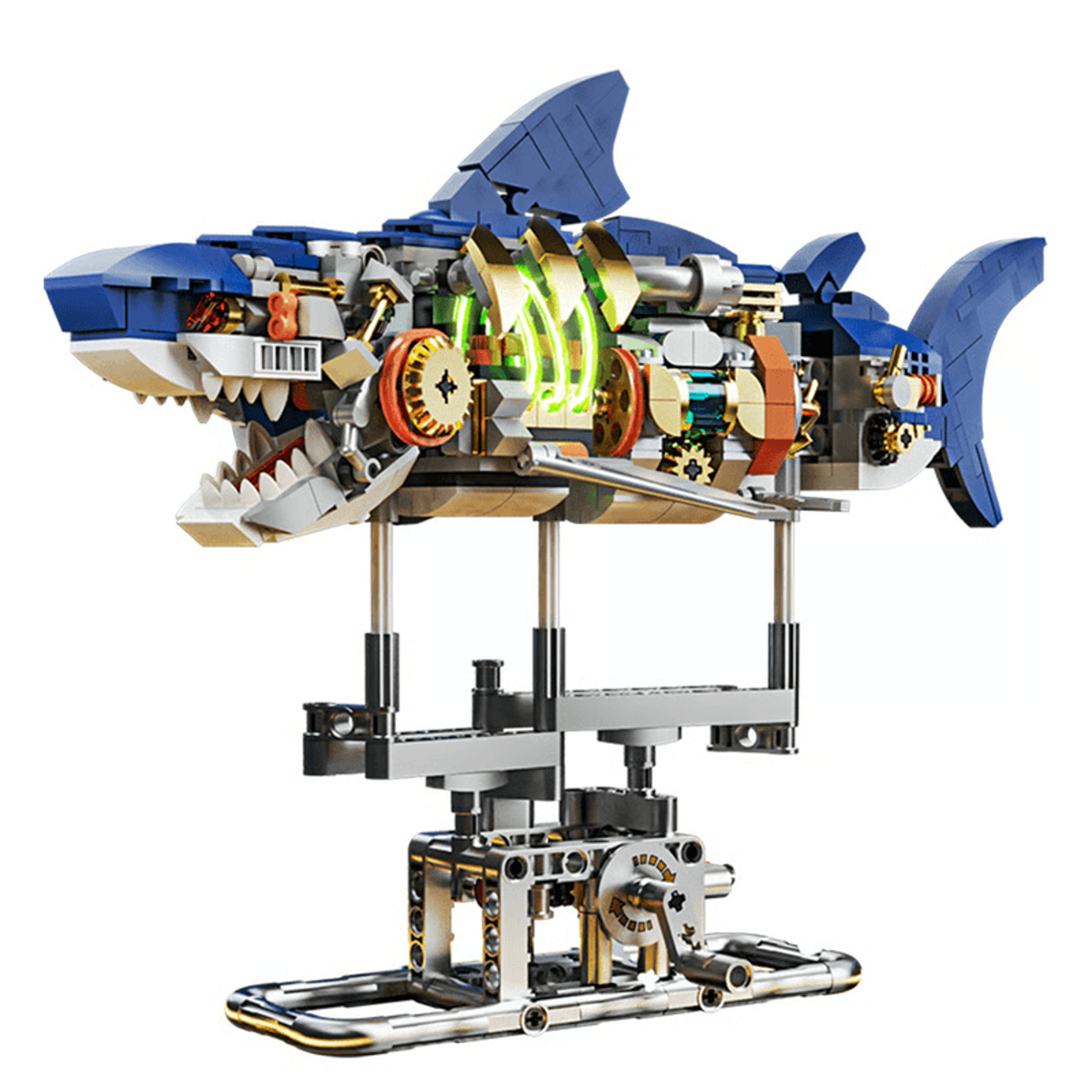 mechanical shark model kit with stand & lights, build & display a realistic ocean predator