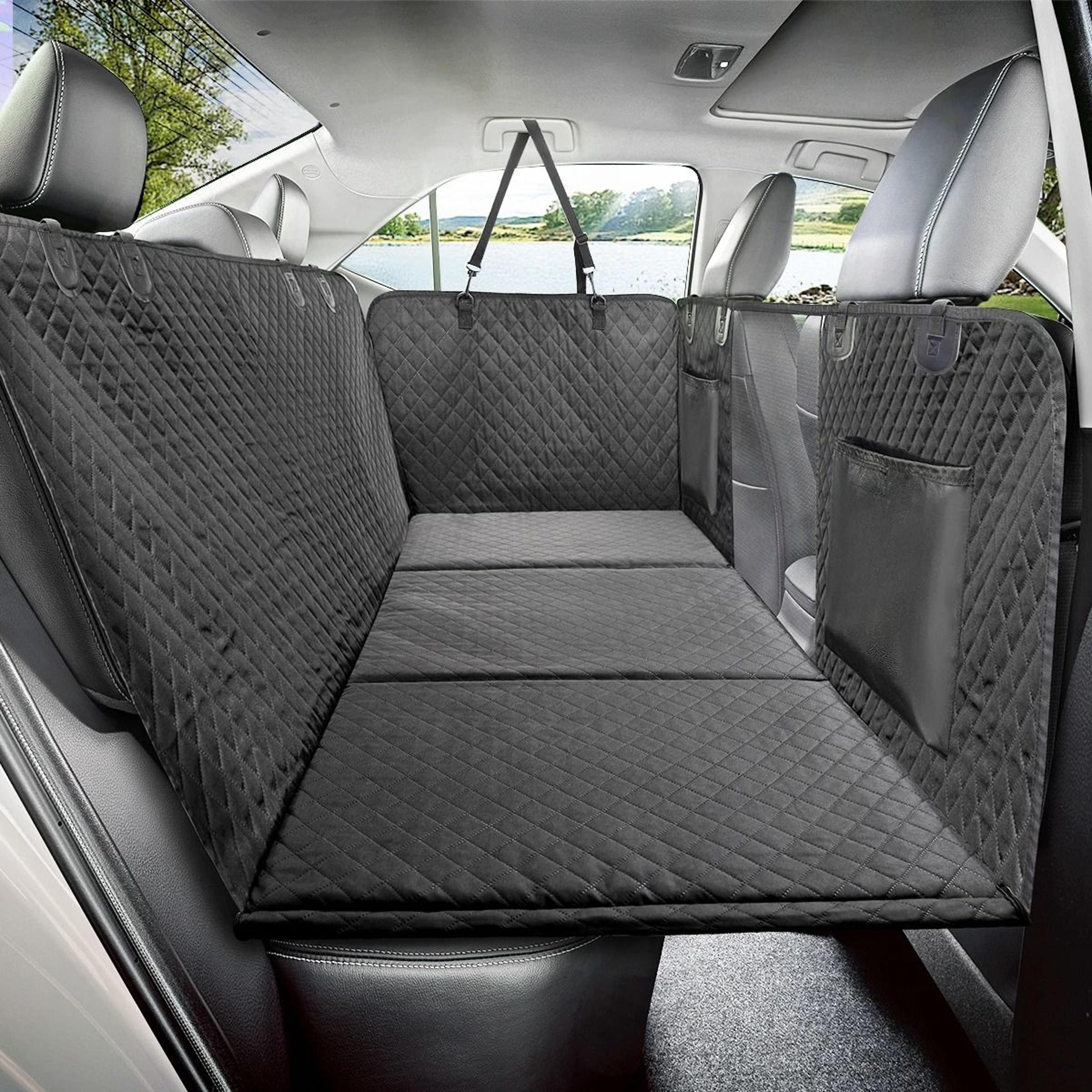 waterproof dog car back seat extender cover with hard bottom and hammock protectio