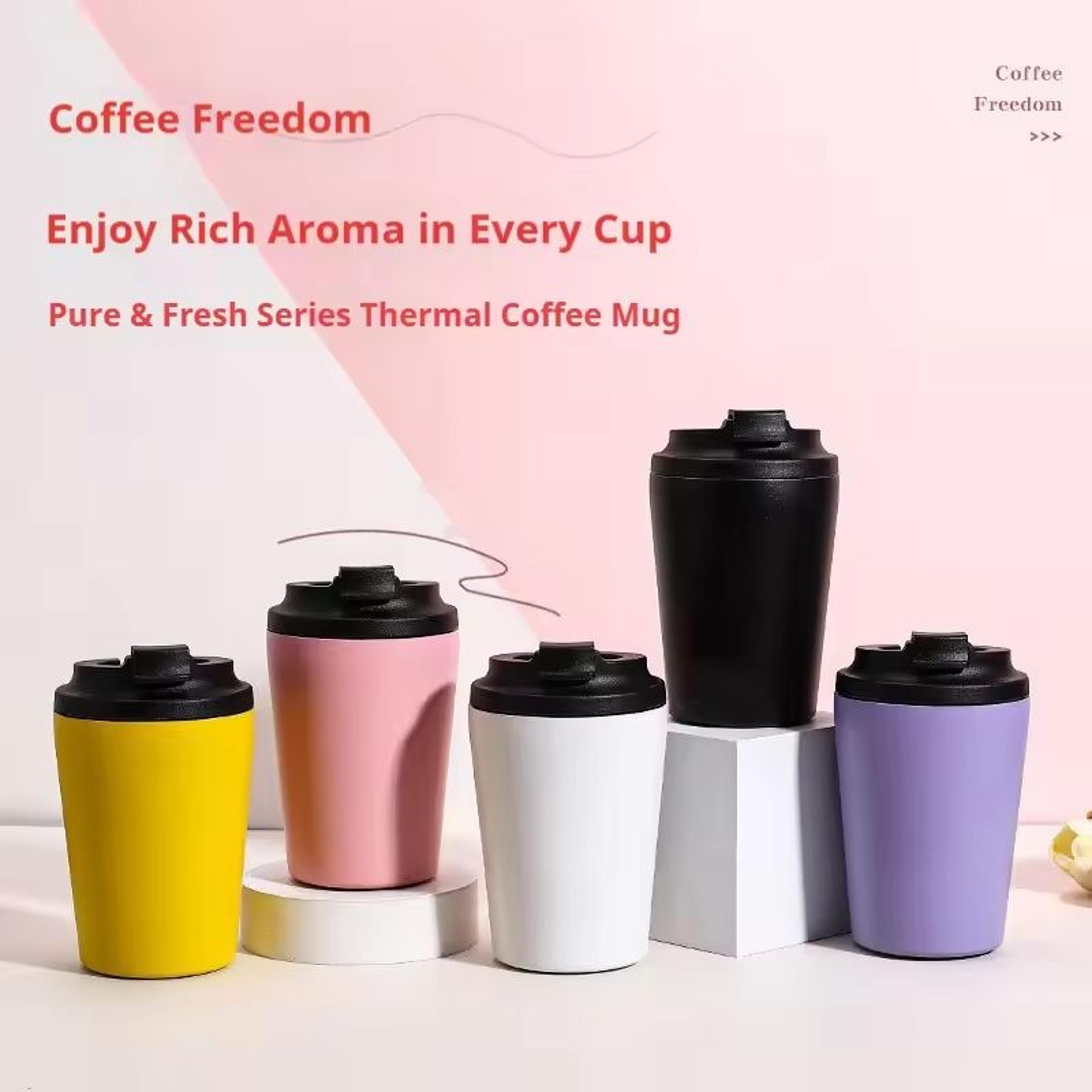 12 oz stainless steel insulated travel coffee mug with non slip base and leak proof lid