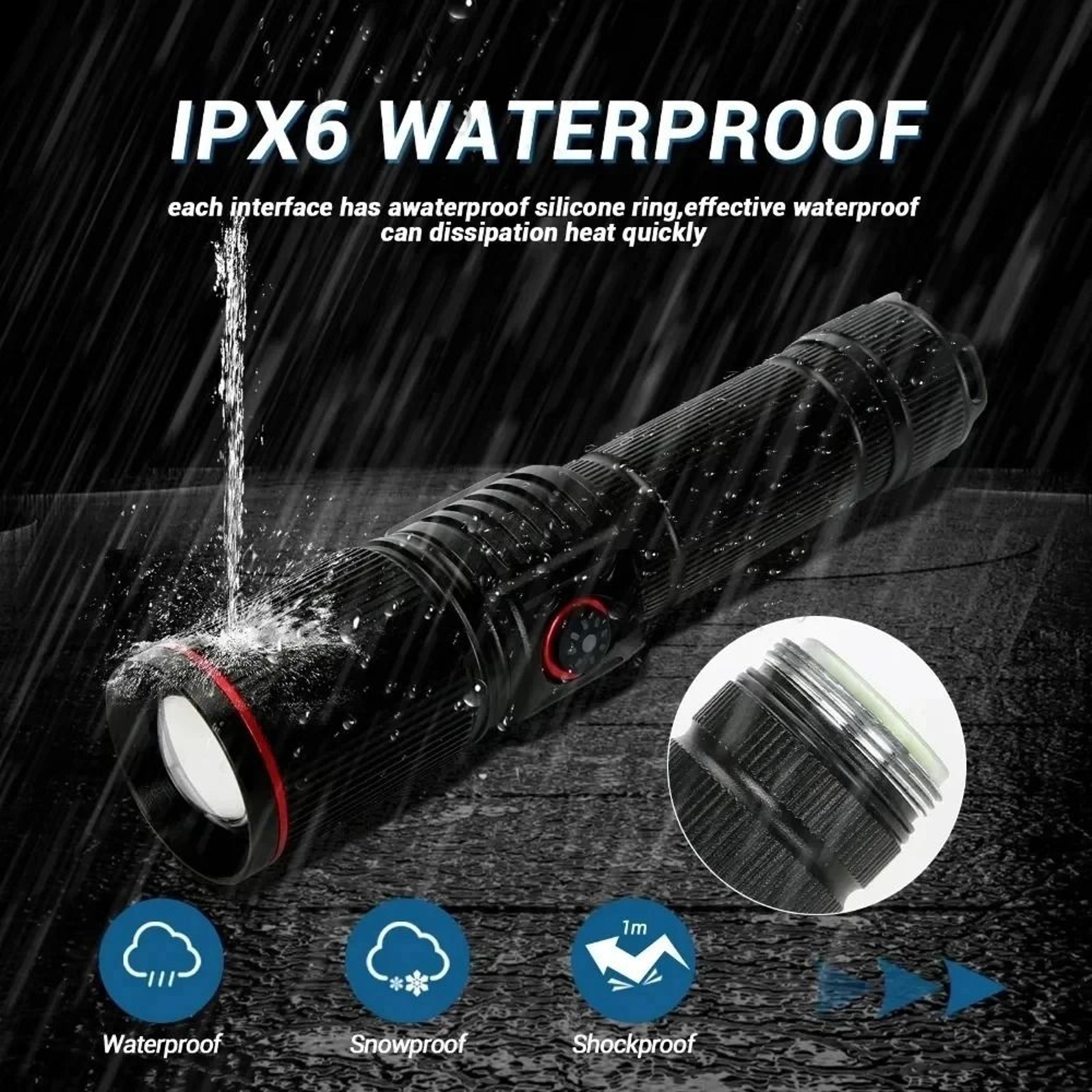 30w high bright rechargeable zoom flashlight with type c charging and 6 light modes