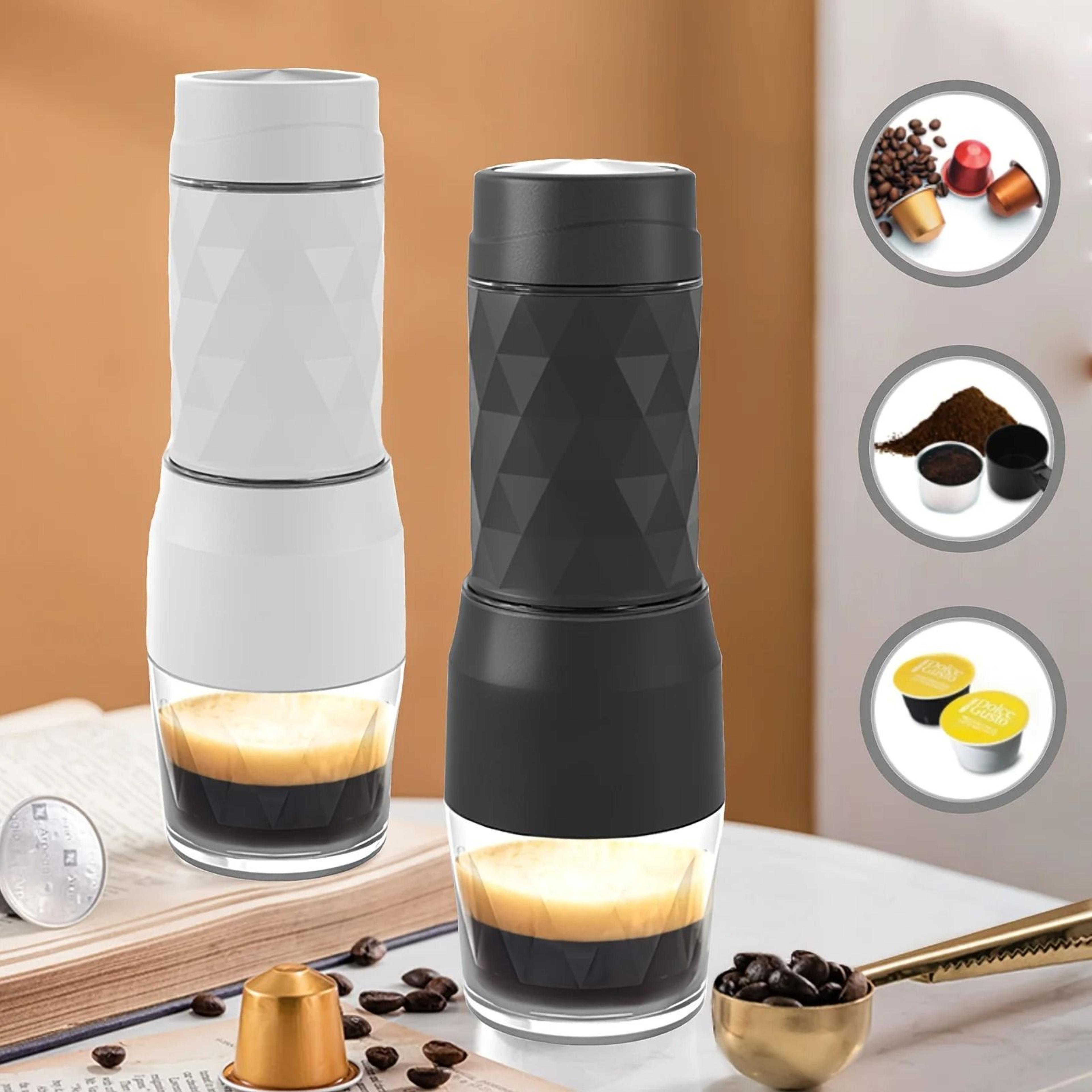 3 in 1 portable espresso maker for capsules and ground coffee with hot and cold brewing