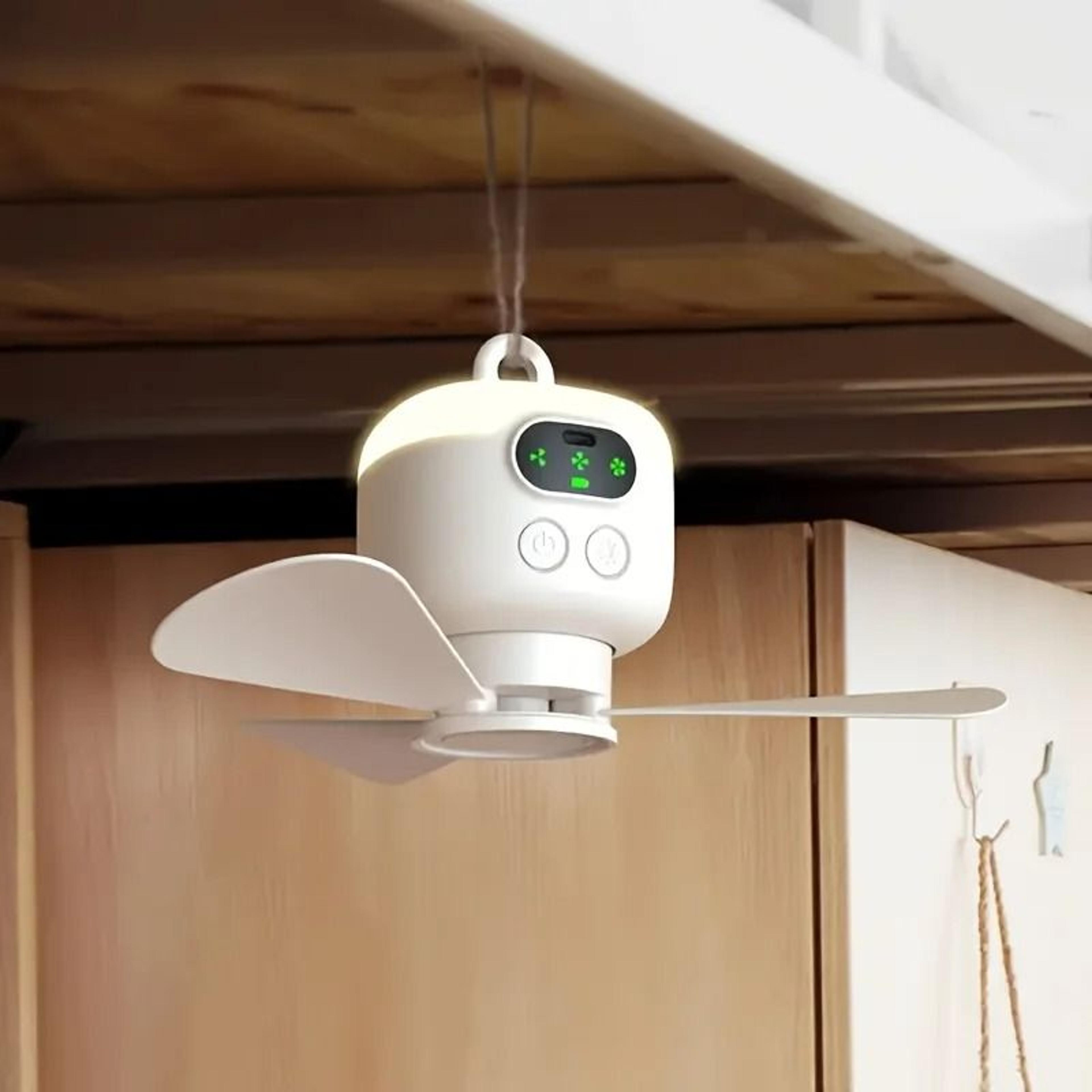 rechargeable camping ceiling fan with remote control, led light, and 8000mah battery