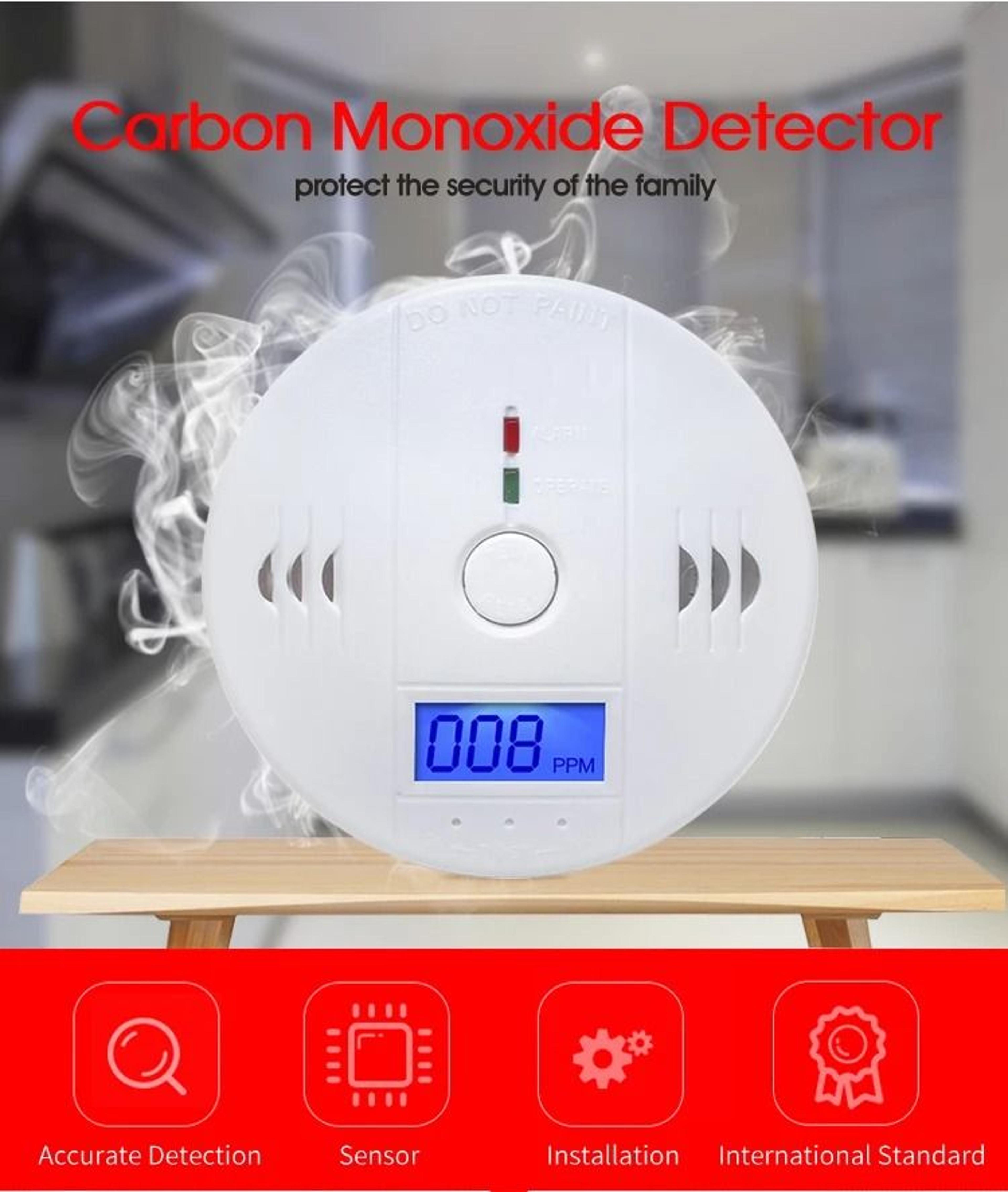 battery powered carbon monoxide alarm detector with lcd display and 85db sound alert