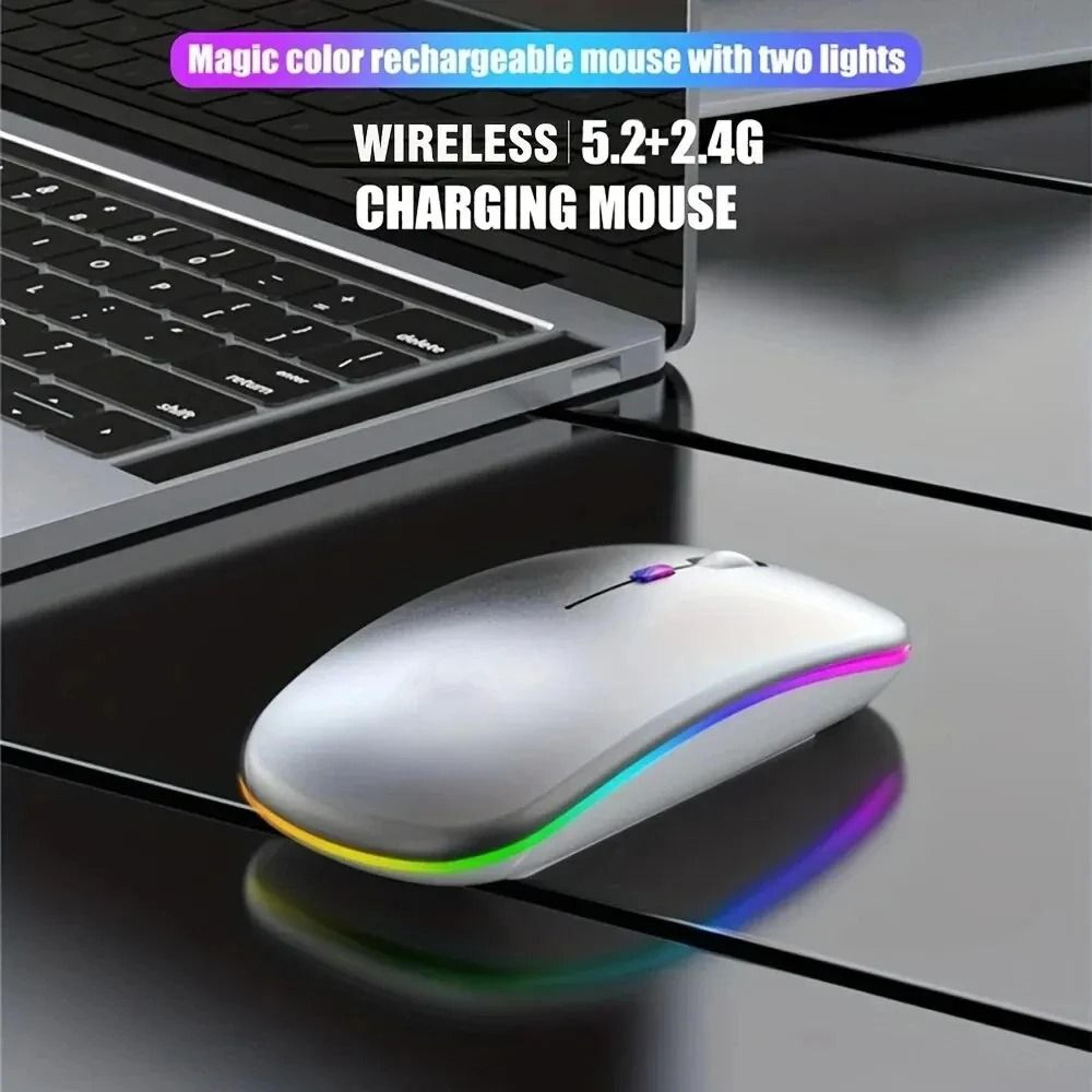 rechargeable wireless gaming mouse with silent click and rgb backlight for laptop and pc