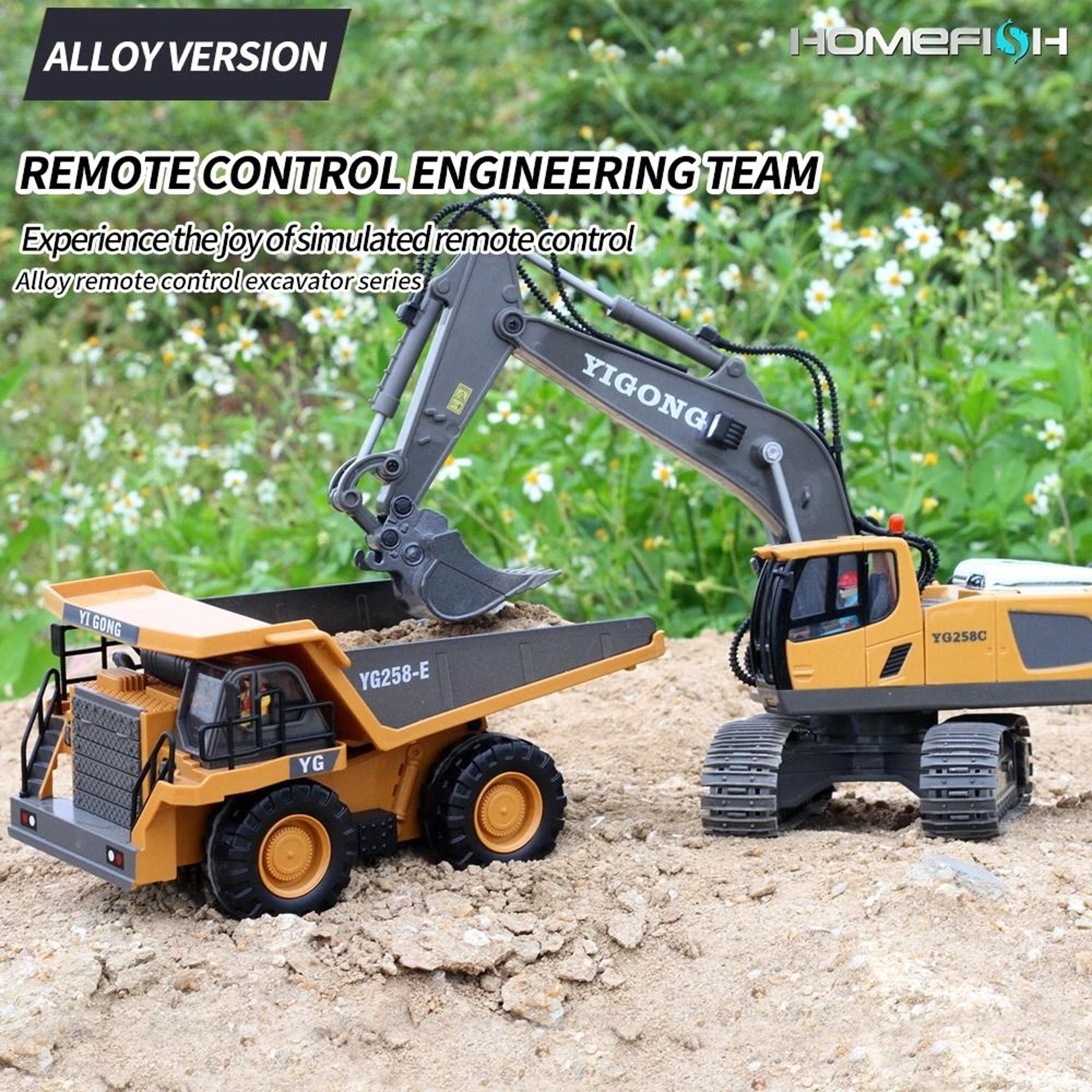 remote control construction vehicle toy with 2.4ghz control, lights, sound, and rechargeable battery
