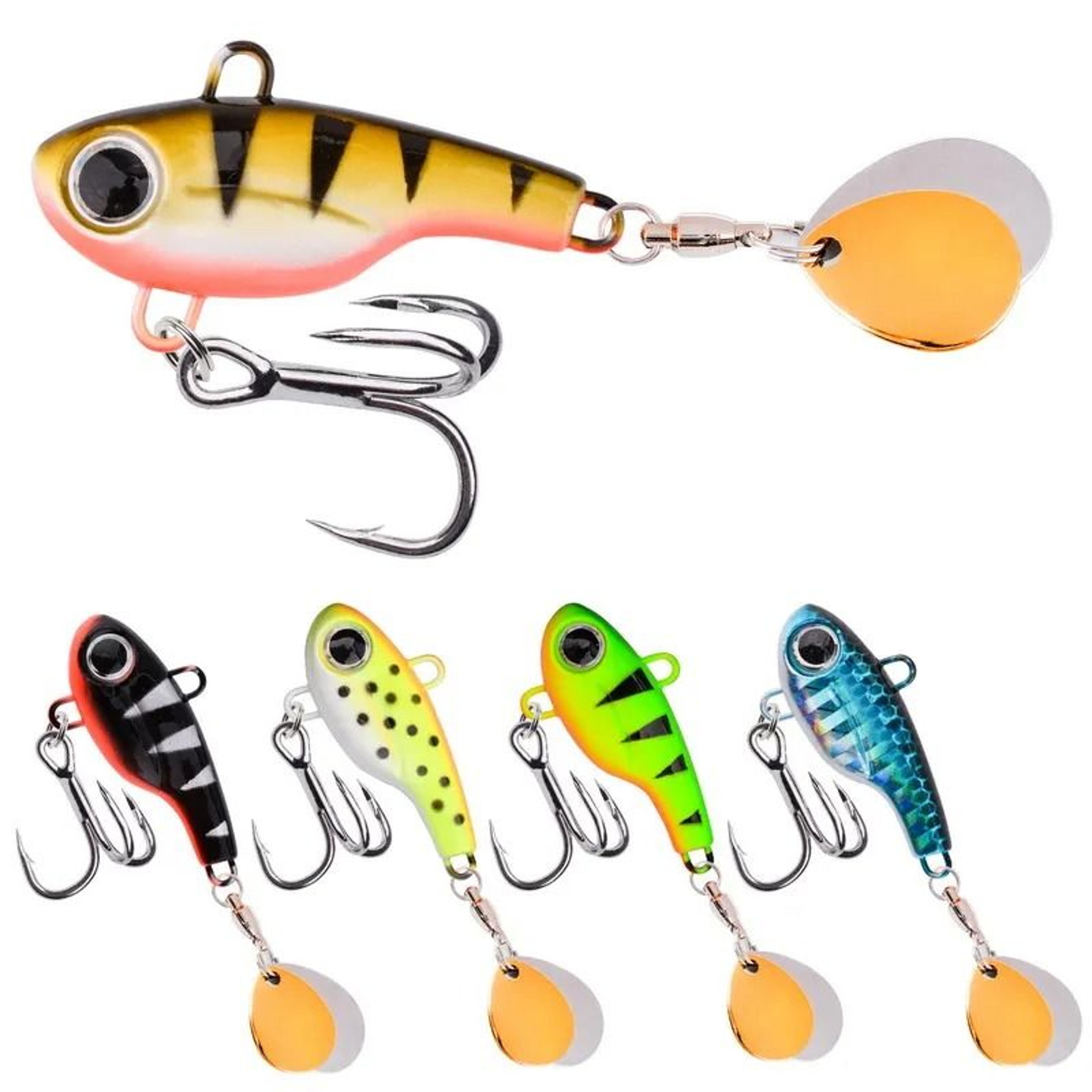 metal vib spinner fishing lure with double sequins sinking rotating spoon bait for bass and trout