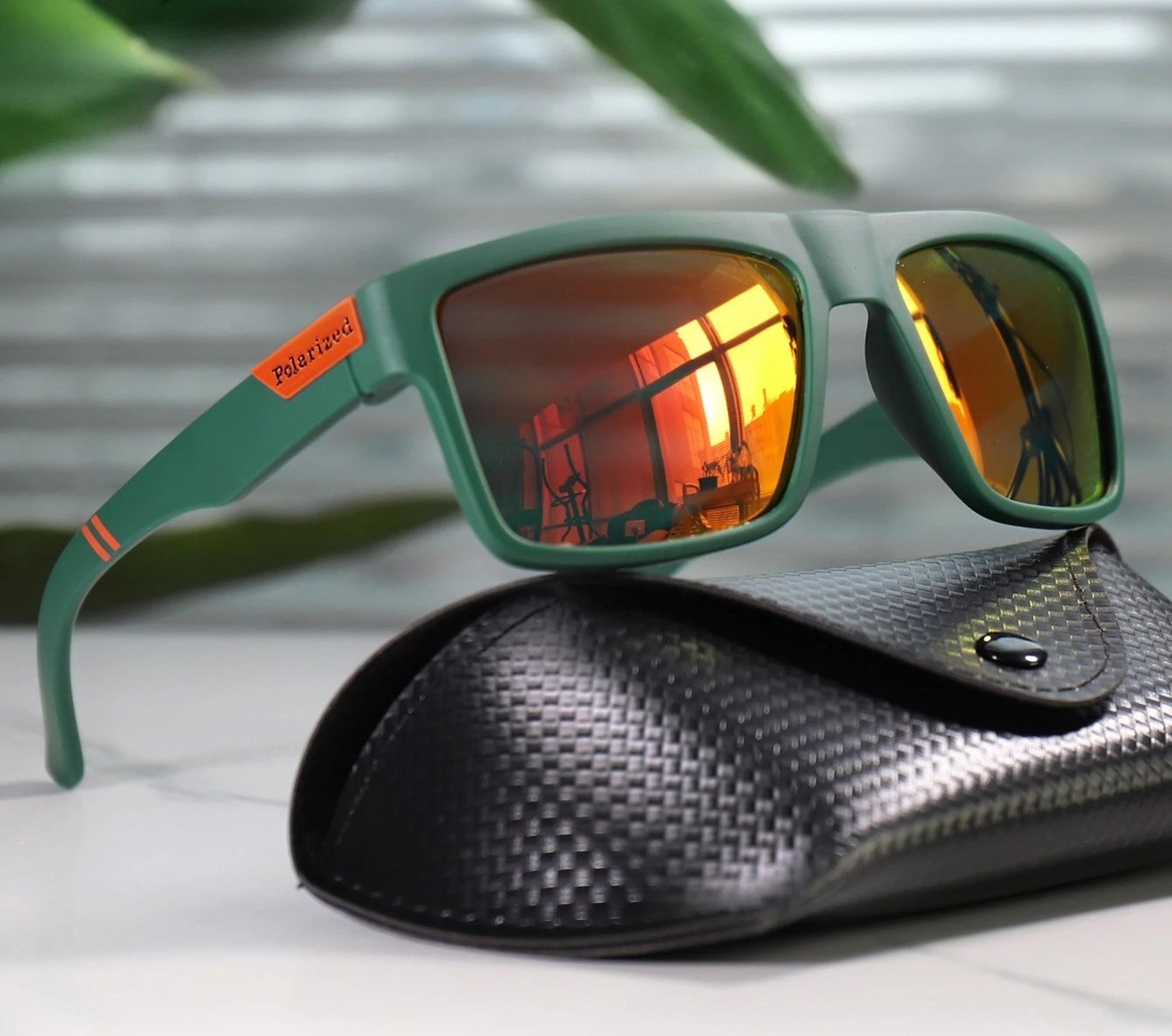 polarized square fishing sunglasses with uv400 protection and case